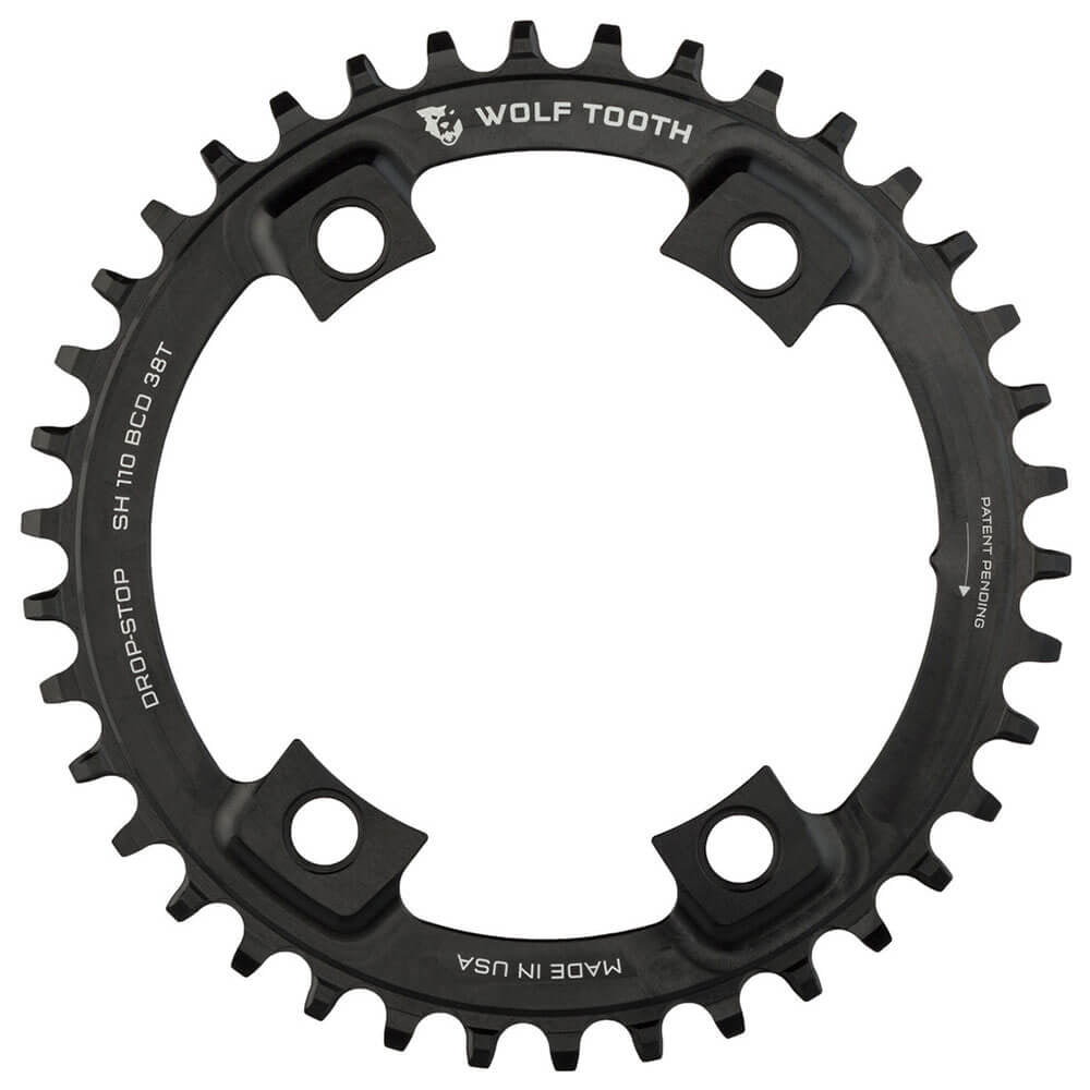 Wolf Tooth 4 Bolt Alloy Drop-Stop Chainring - 110 BCD - Asymmetrical Shimano - Round - Black - 36T