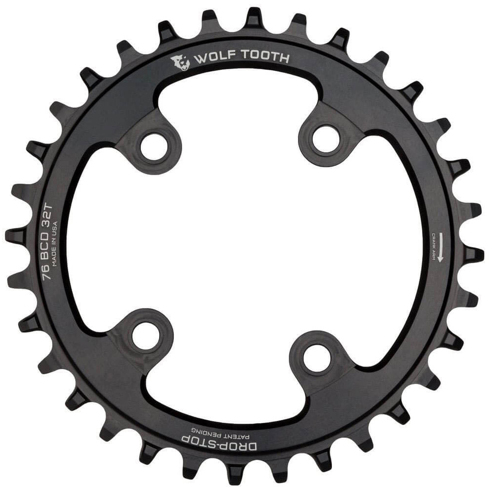 Wolf Tooth 4 Bolt Alloy Drop-Stop Chainring - 76 BCD - SRAM XX1 - Round - Black - 30T
