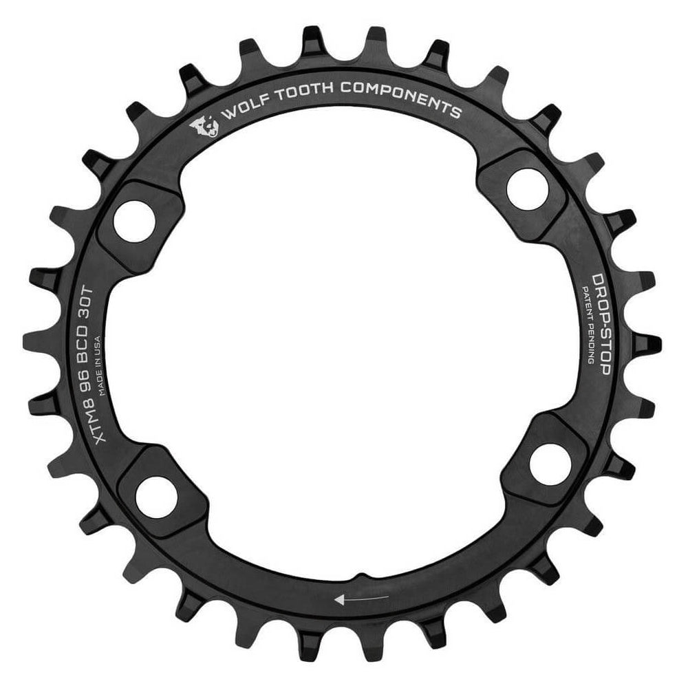 Wolf Tooth 4 Bolt Alloy Drop-Stop Chainring - 96 BCD - Shimano Asymmetrical - Round - Black - 34T