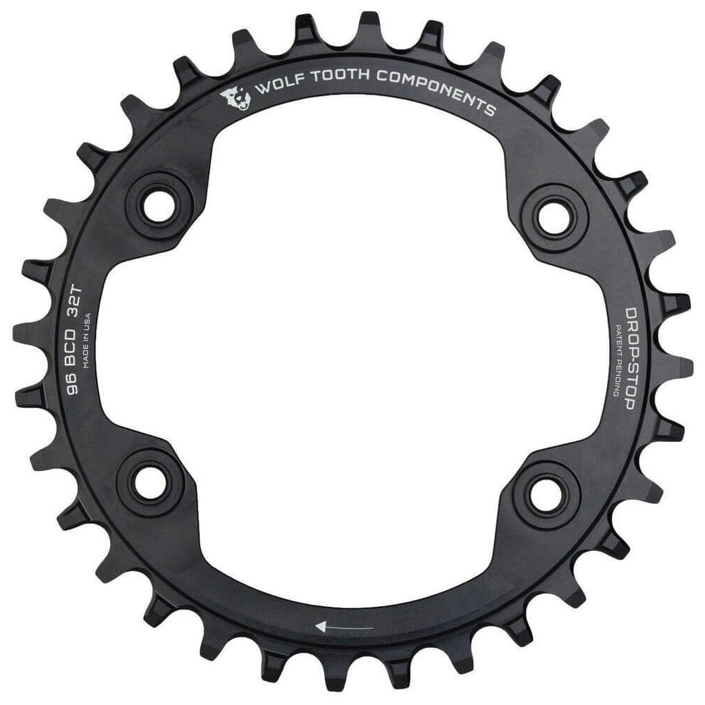 Wolf Tooth 4 Bolt Alloy Drop-Stop Chainring - 96 BCD - Shimano Asymmetrical - Round Suit Shimano 12 Speed - Black - 12 Speed Shimano - 30T