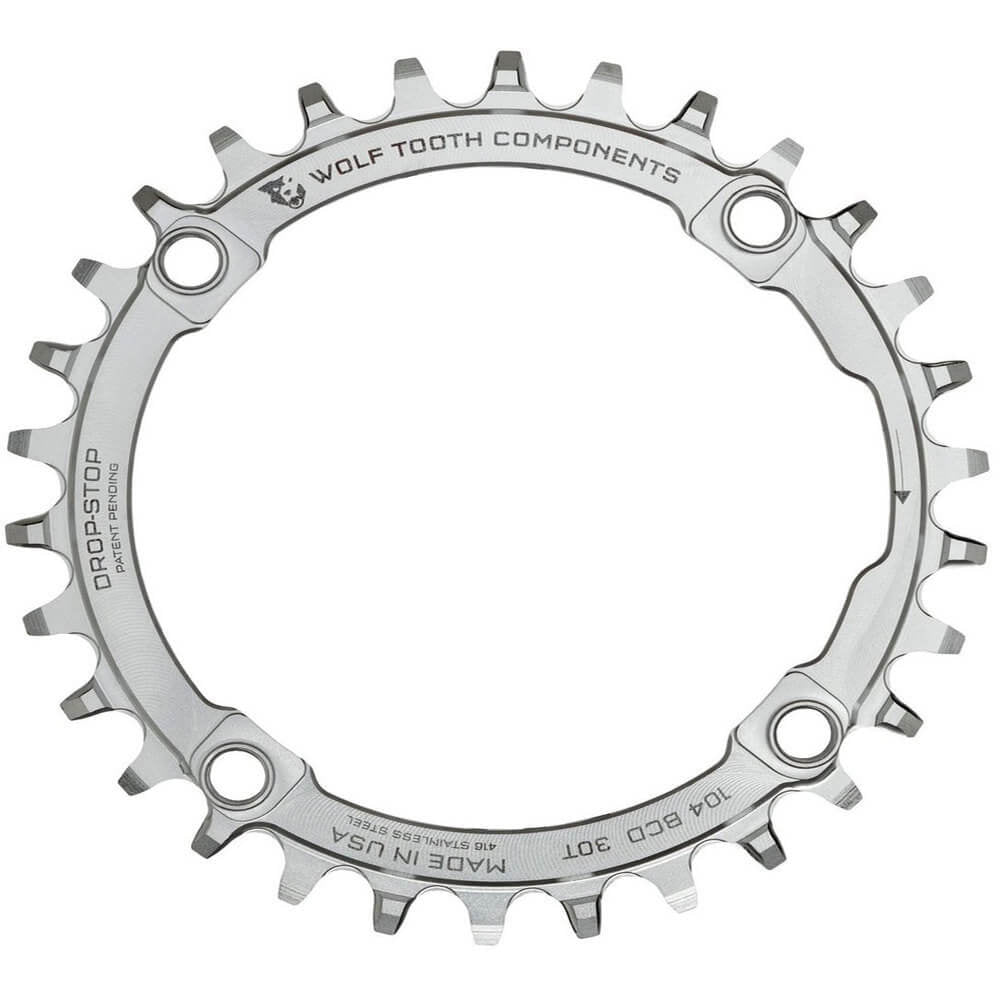 Wolf Tooth 4 Bolt Stainless Steel Drop-Stop Chainring - 104 BCD - Oval - Silver - 32T
