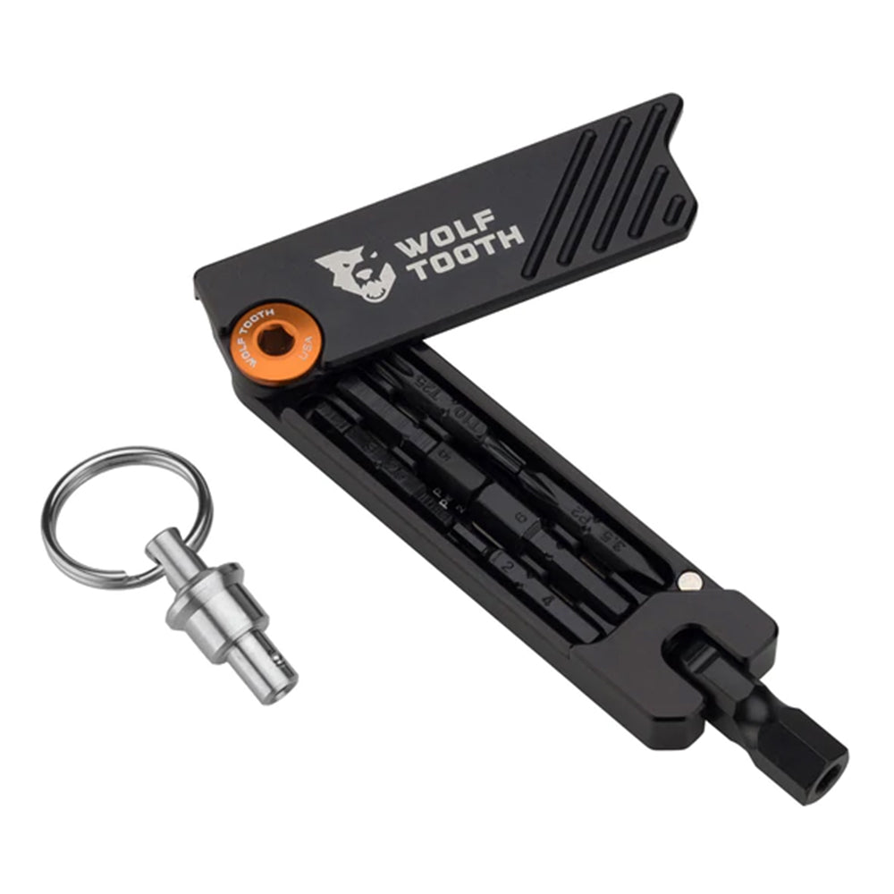 Wolf Tooth 6-Bit Hex Wrench Multi Tool - Black - Orange Bolt - With Keyring