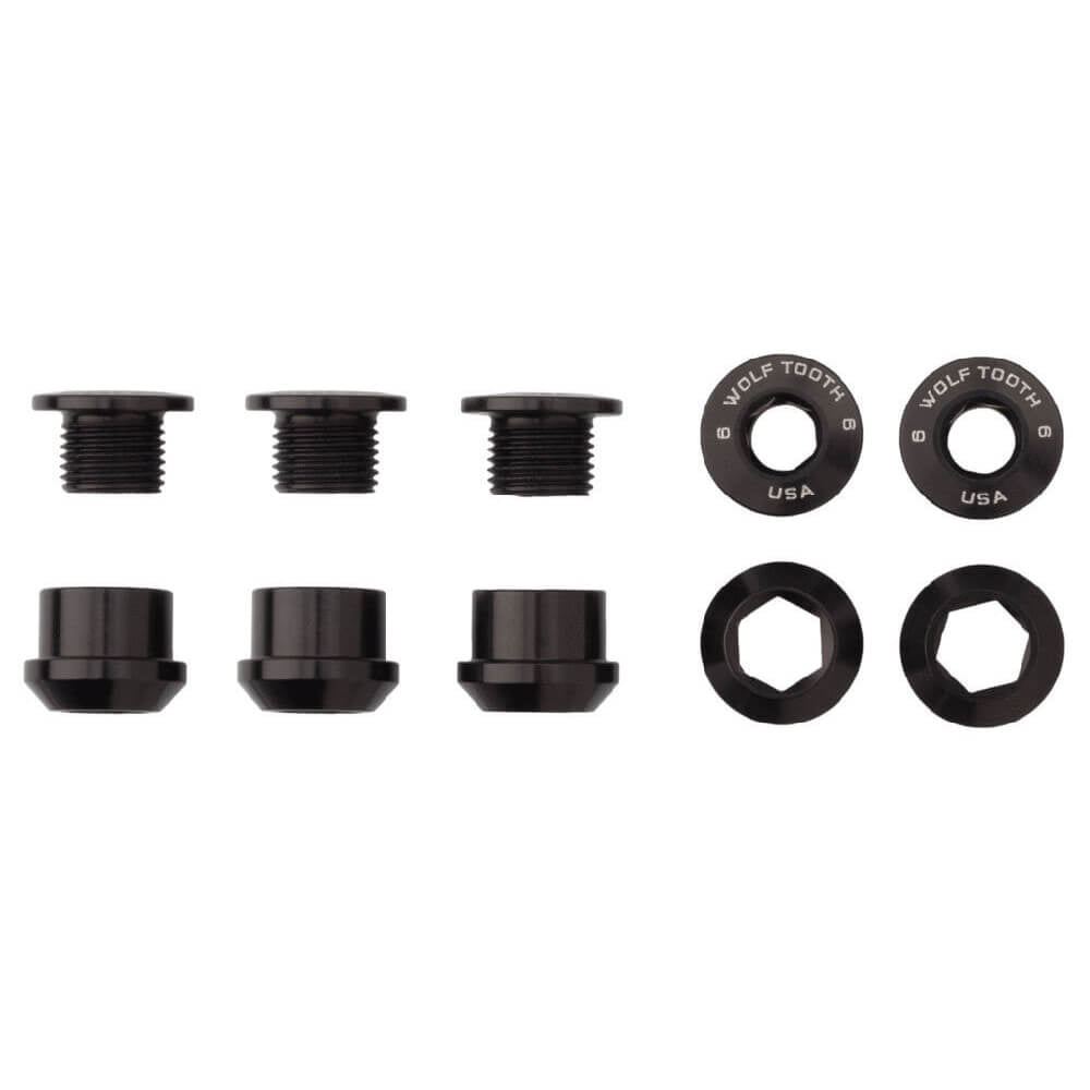Wolf Tooth Anodized Alloy Chainring Bolts - Black - Set of 5 - 6mm