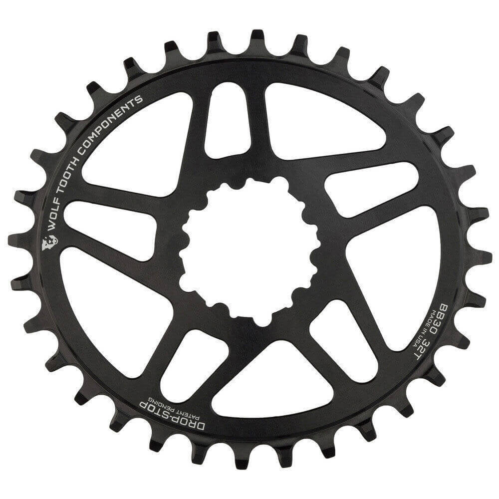 Wolf Tooth Direct Mount Drop-Stop Chainring - SRAM Direct Mount - 0mm Super Boost or 49mm Chainline BB30 Short Spindle - Oval - Black - 9-12 Speed - 32T