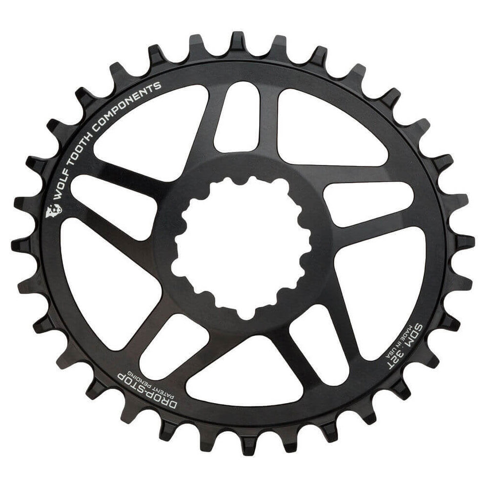 Wolf Tooth Direct Mount Drop-Stop Chainring - SRAM Direct Mount - 6mm Non Boost - Oval - Black - 9-12 Speed Flattop - 38T