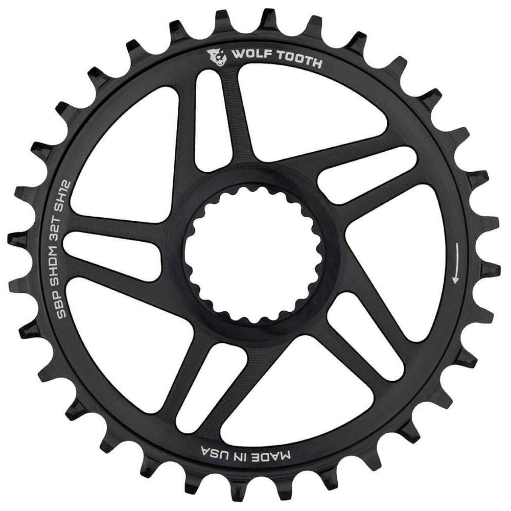 Wolf Tooth Direct Mount Drop-Stop Chainring - Shimano Direct Mount - 3mm Boost - Round - Black - 12 Speed Shimano - 32T