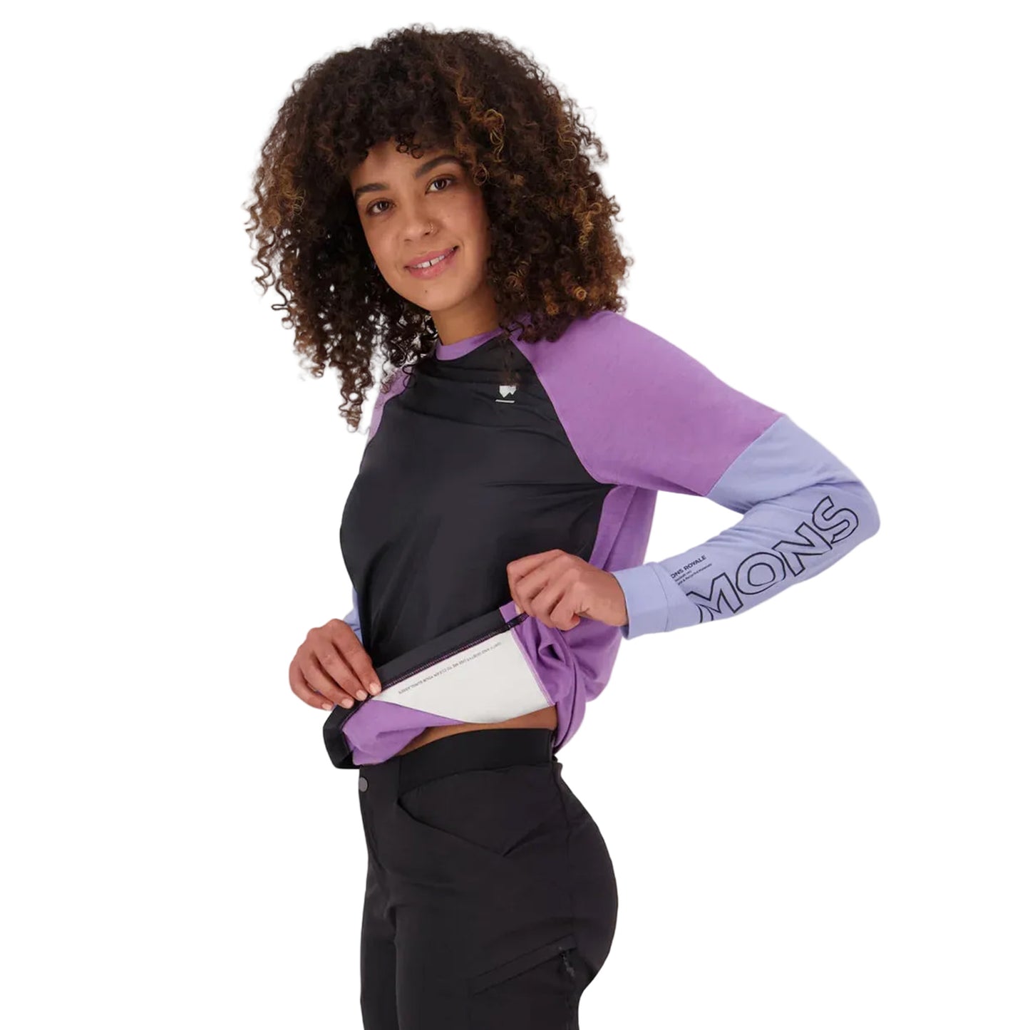 Mons Royale Women's Tarn Merino Bike Wind Jersey - L - Skyline / Bloom / Black