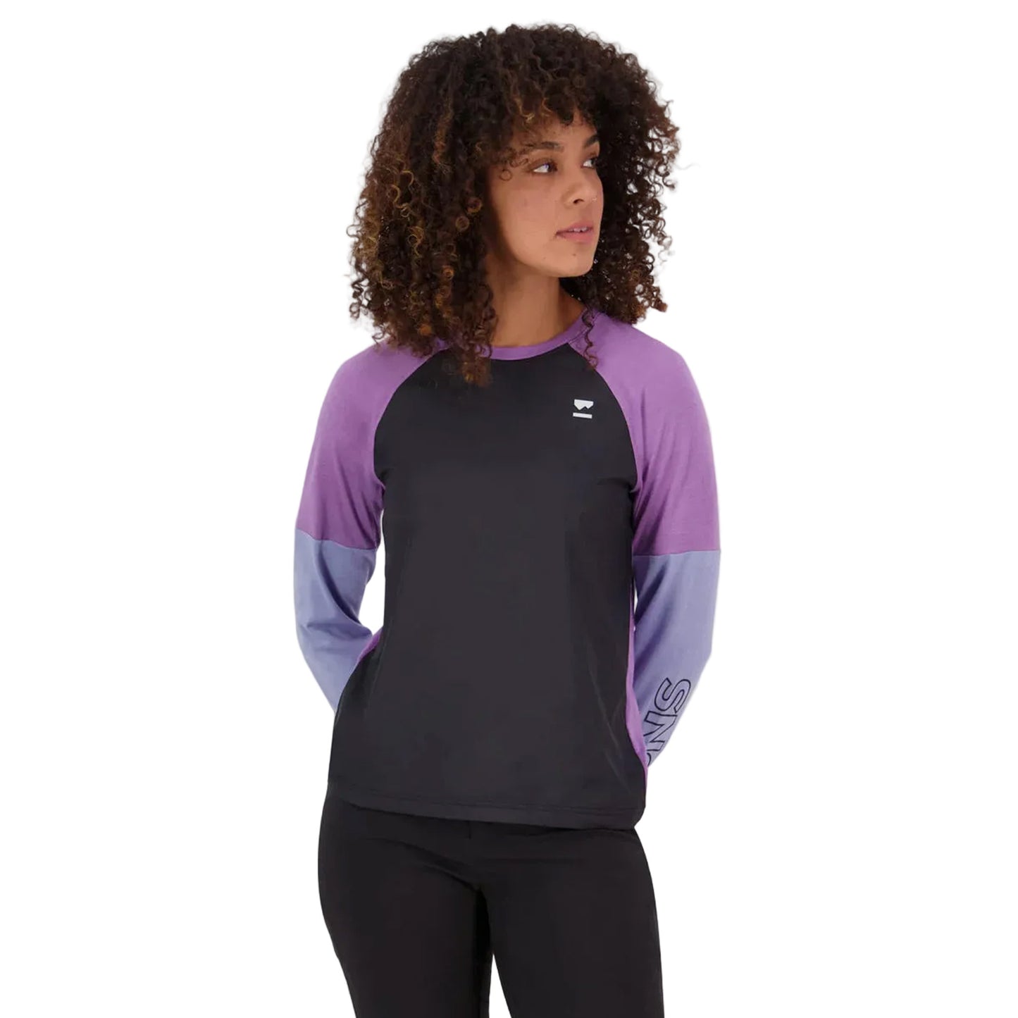 Mons Royale Women's Tarn Merino Bike Wind Jersey - L - Skyline / Bloom / Black
