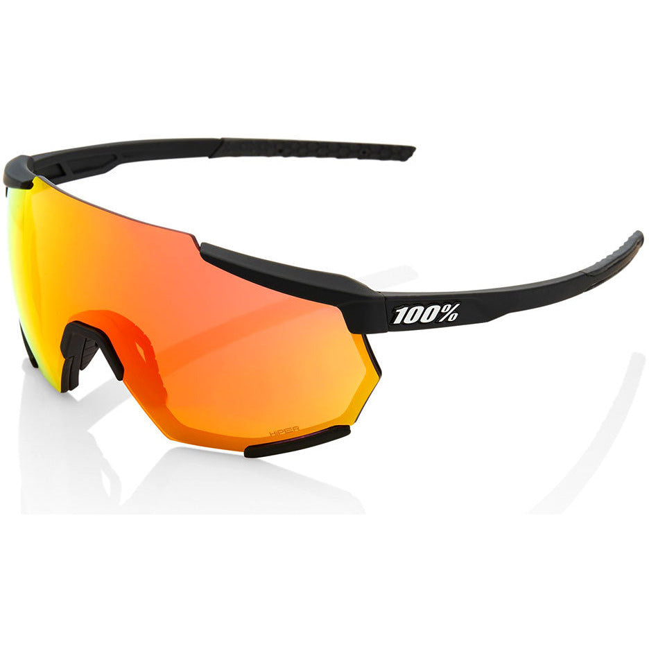 100 Percent Racetrap Sunglasses - One Size Fits Most - Soft Tact Black - HiPER Red Multilayer Mirror Lens