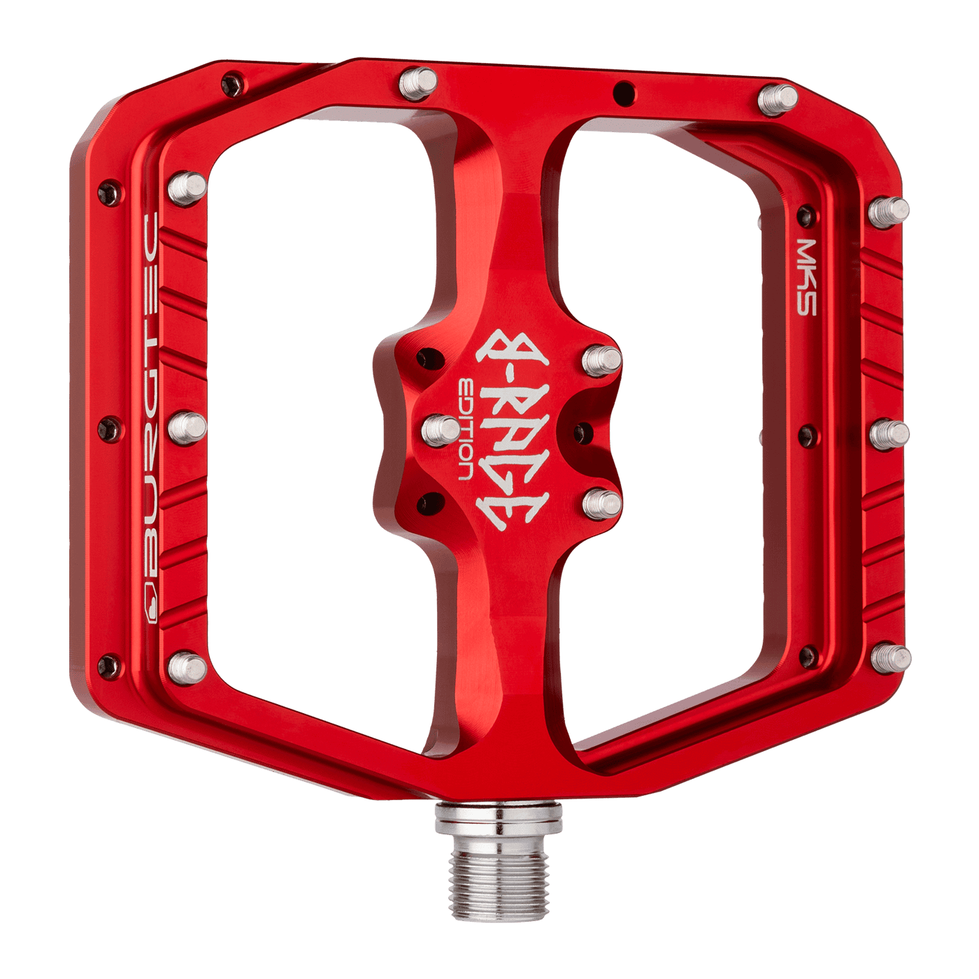 Burgtec Penthouse MK5 B-Rage Edition Steel Axle Alloy Flat Pedals - L - Race Red