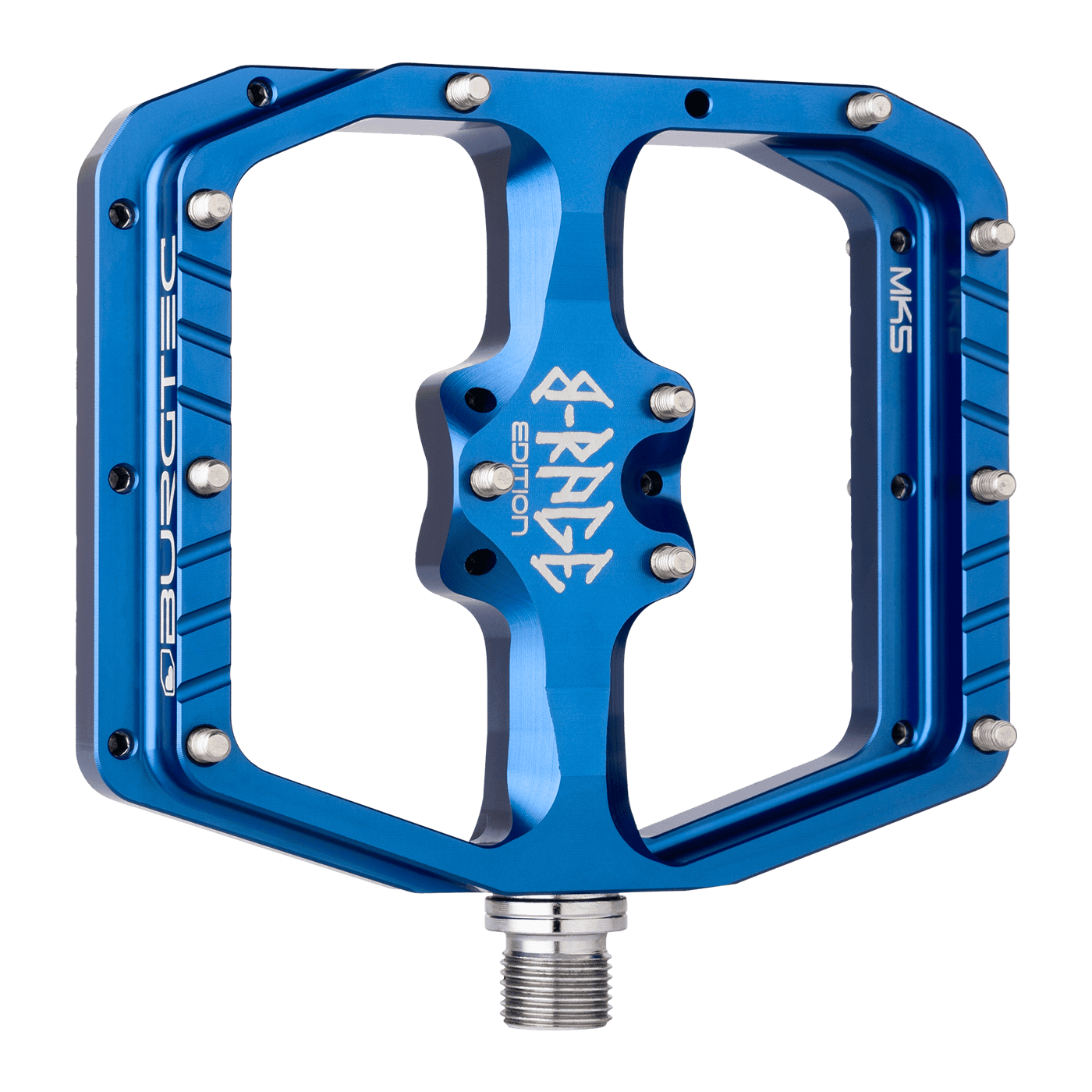 Burgtec Penthouse MK5 B-Rage Edition Steel Axle Alloy Flat Pedals - L - Deep Blue