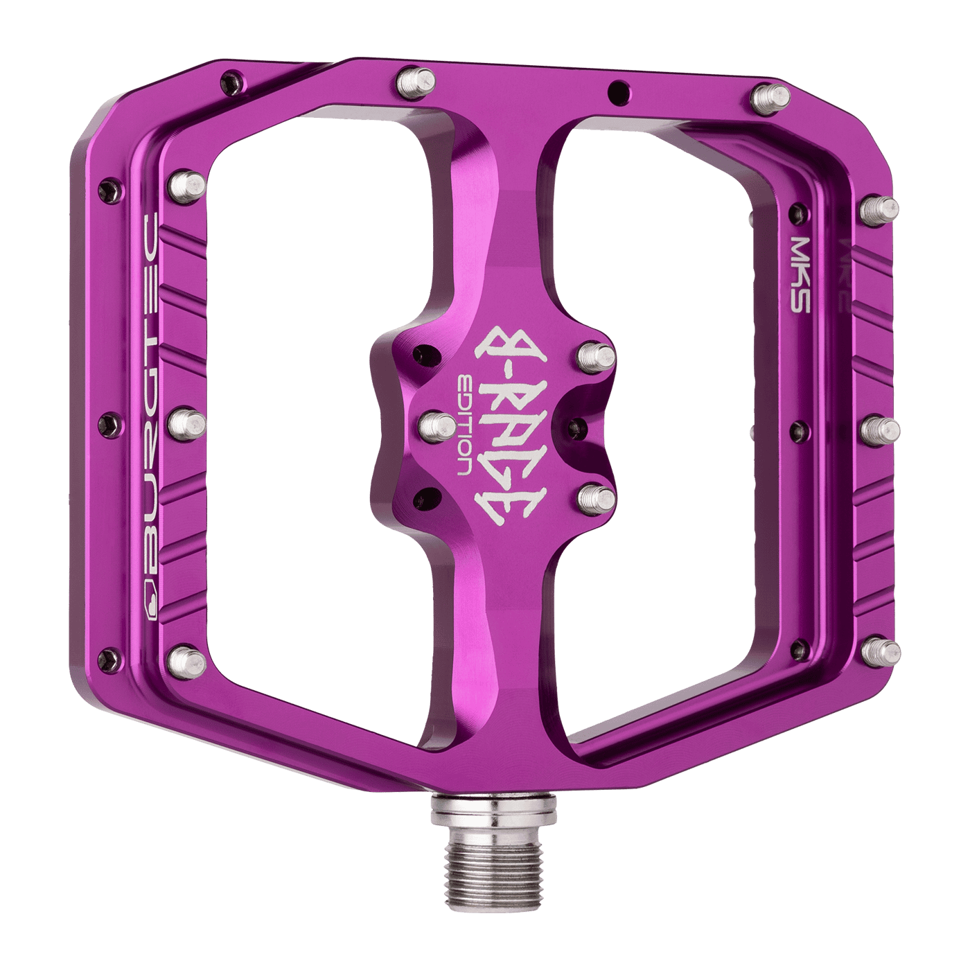 Burgtec Penthouse MK5 B-Rage Edition Steel Axle Alloy Flat Pedals - L - Purple Rain