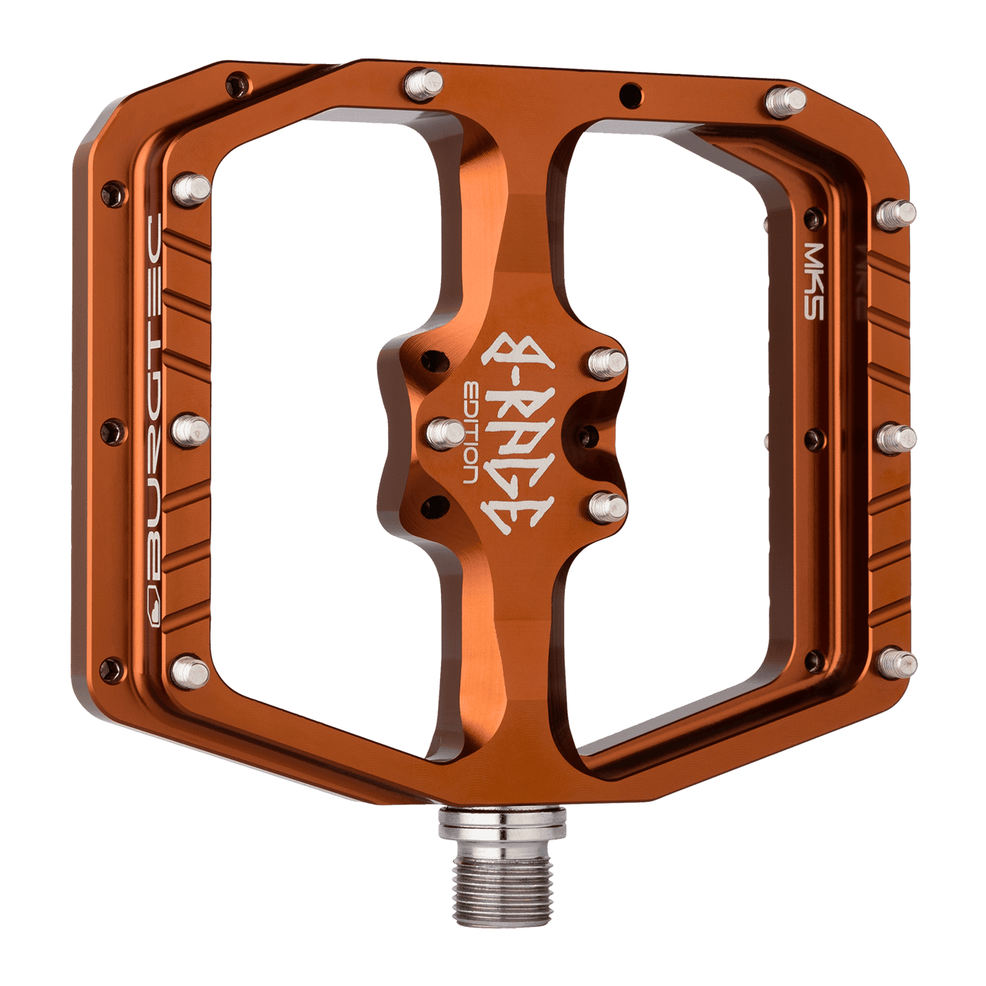 Burgtec Penthouse MK5 B-Rage Edition Steel Axle Alloy Flat Pedals - L - Kash Bronze