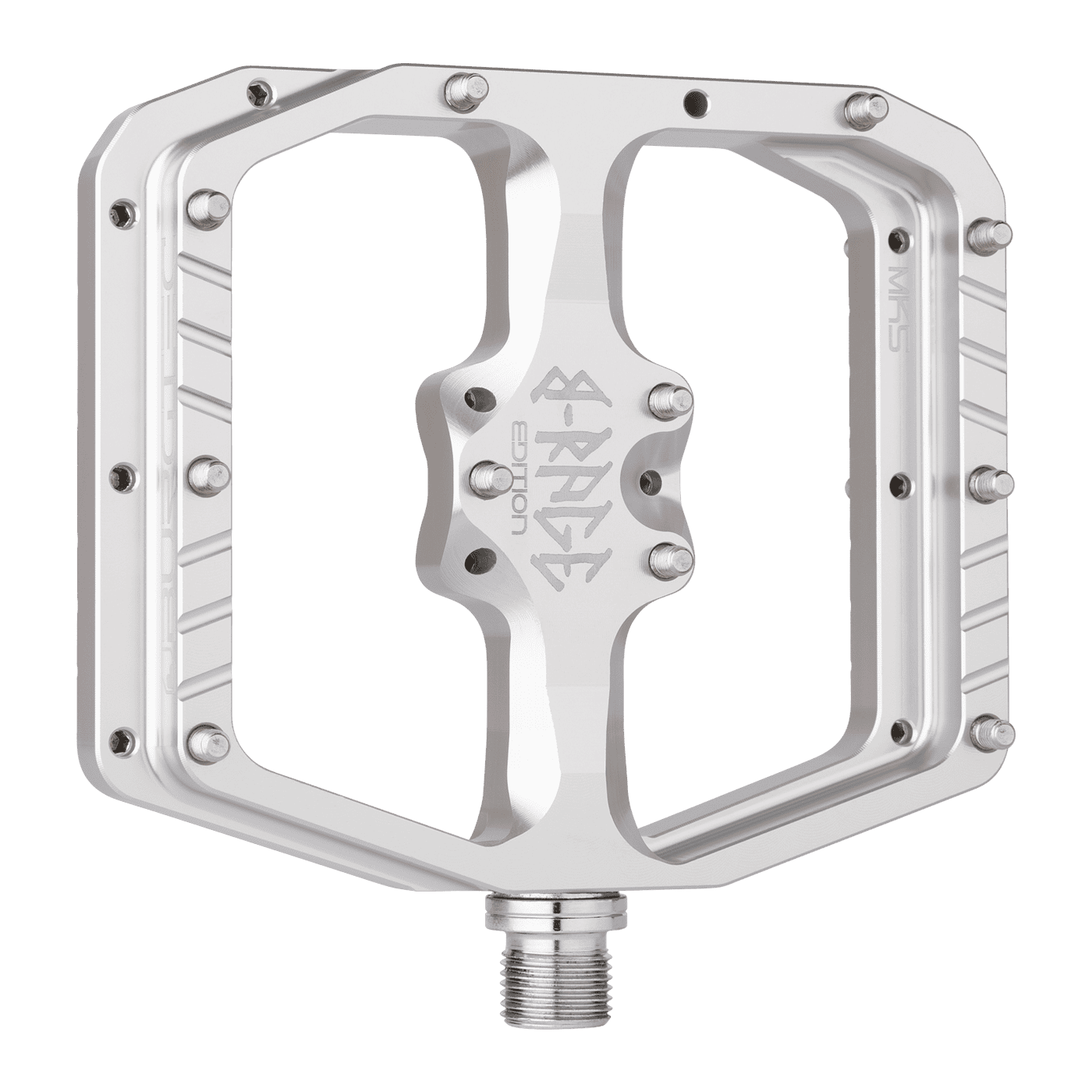 Burgtec Penthouse MK5 B-Rage Edition Steel Axle Alloy Flat Pedals - L - Rhodium Silver