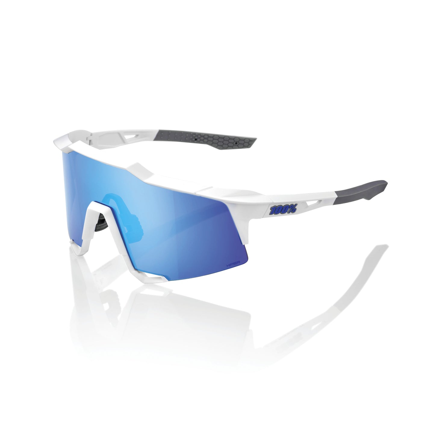 100 Percent Speedcraft Sunglasses - One Size Fits Most - Matte White Hiper Blue Multilayer Mirror Lens