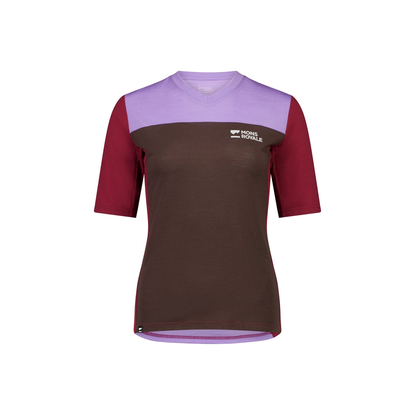 Mons Royale Women's Redwood Enduro VT Short Sleeve Jersey - Women's L - Cedar - Cherry - Lupin