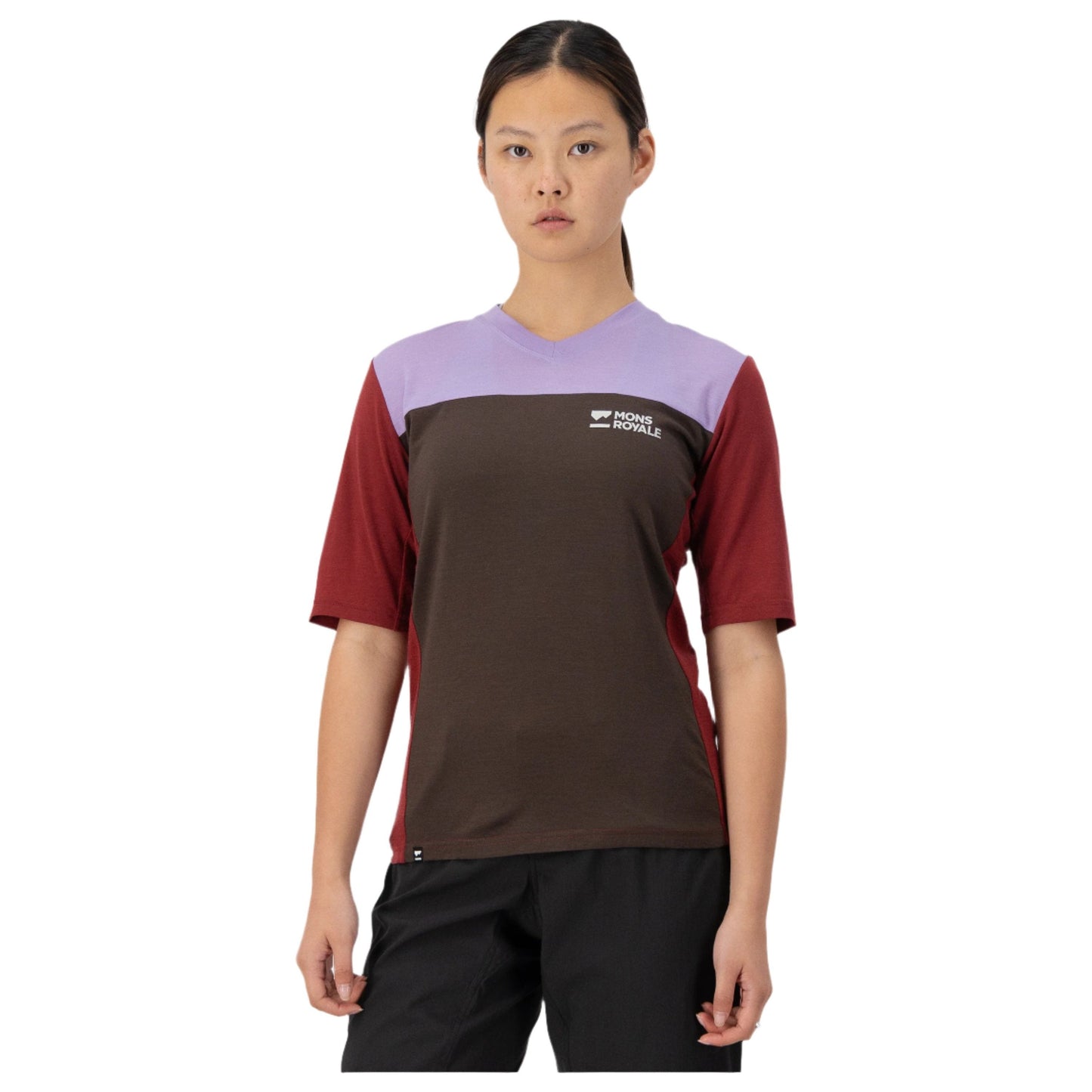 Mons Royale Women's Redwood Enduro VT Short Sleeve Jersey - Women's M - Cedar - Cherry - Lupin