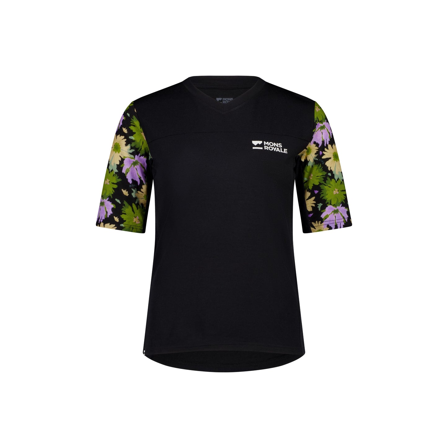 Mons Royale Women's Redwood Enduro VT Short Sleeve Jersey - Women's XL - Alpine Bloom - Black