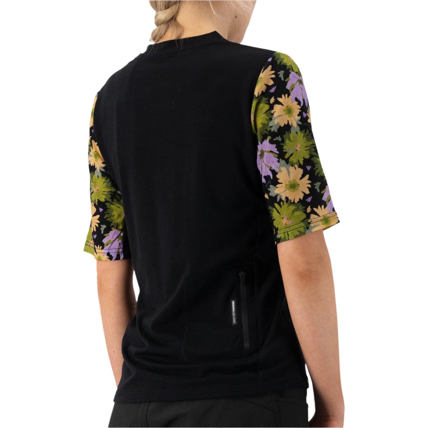 Mons Royale Women's Redwood Enduro VT Short Sleeve Jersey - Women's S - Alpine Bloom - Black