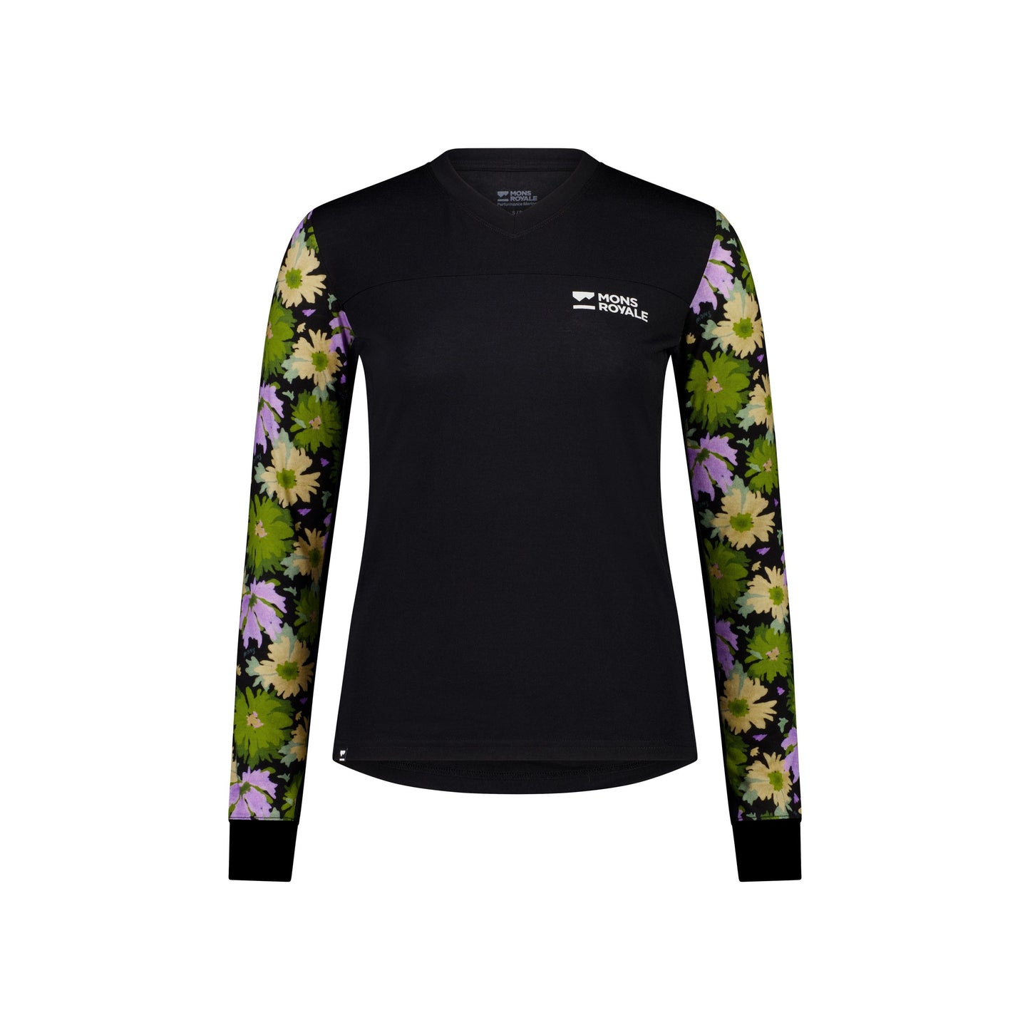 Mons Royale Women's Redwood Enduro VLS Long Sleeve Jersey - Women's L - Alpine Bloom - Black