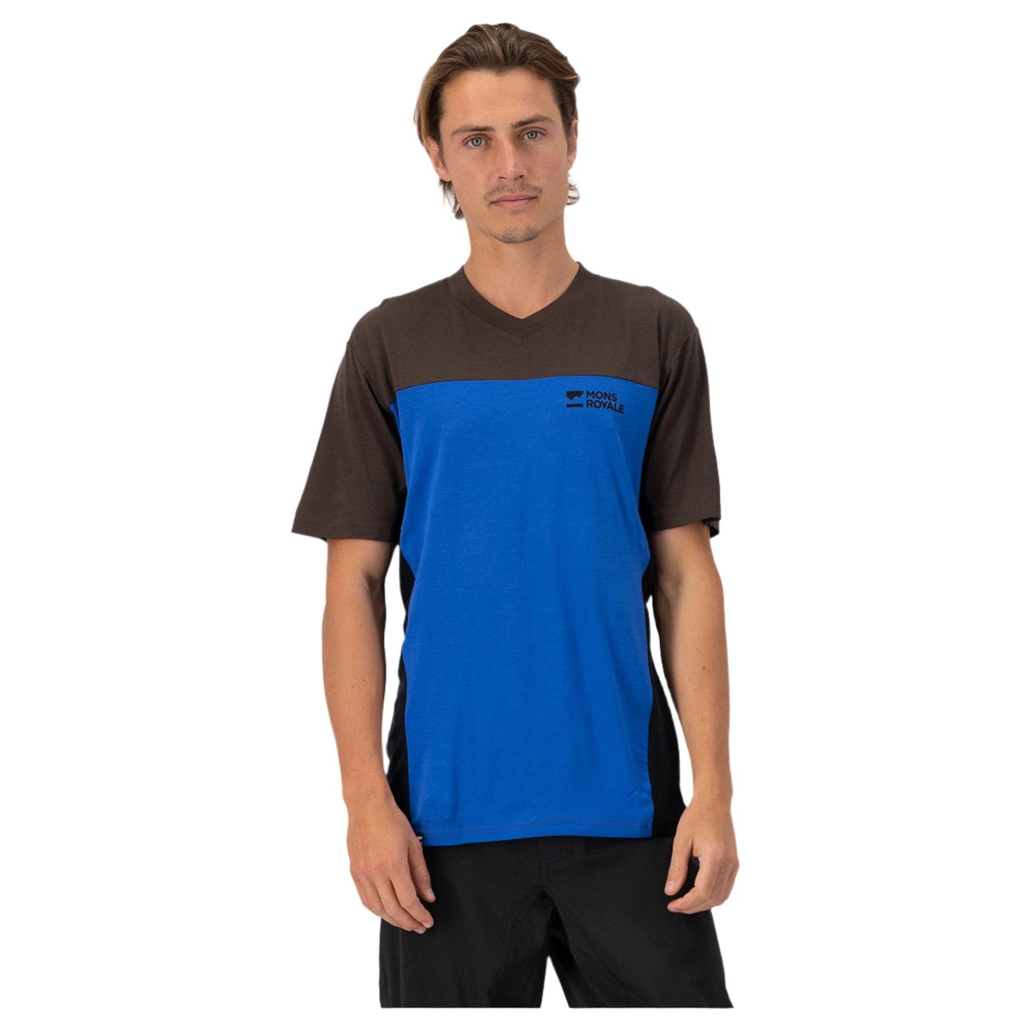 Mons Royale Redwood Enduro VT Short Sleeve Men's Jersey - XL - Cedar - Cobalt - Black