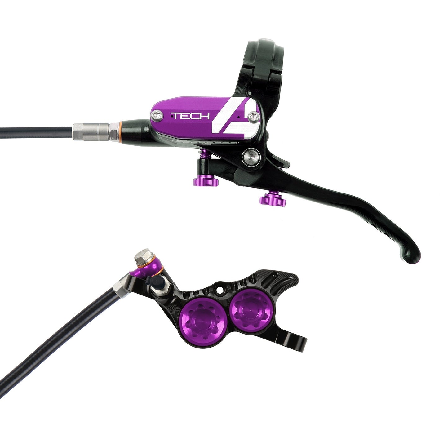 Hope Tech 4 V4 Disc Brake - Front - Right Lever - 1000mm - Black - Purple