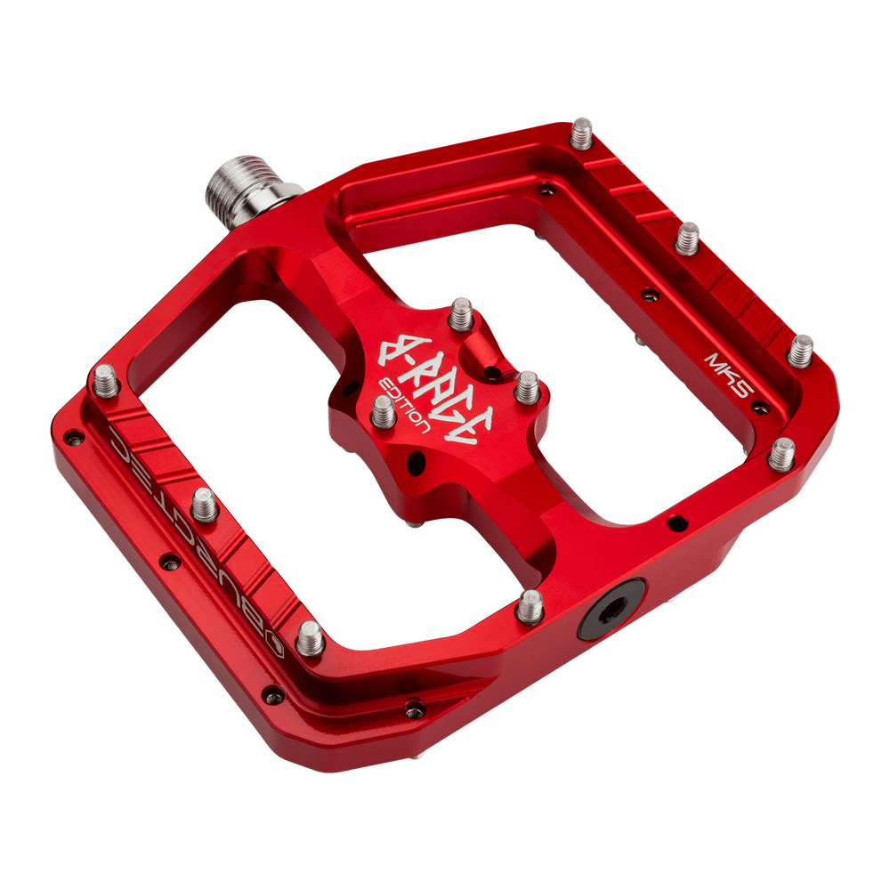 Burgtec Penthouse MK5 B-Rage Edition Steel Axle Alloy Flat Pedals - L - Race Red