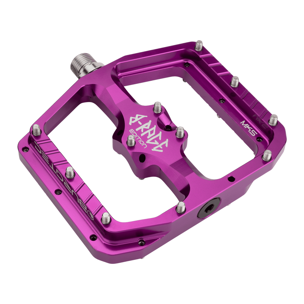Burgtec Penthouse MK5 B-Rage Edition Steel Axle Alloy Flat Pedals - L - Purple Rain