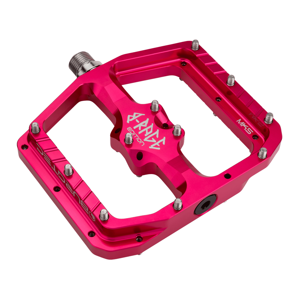 Burgtec Penthouse MK5 B-Rage Edition Steel Axle Alloy Flat Pedals - L - Toxic Barbie Pink