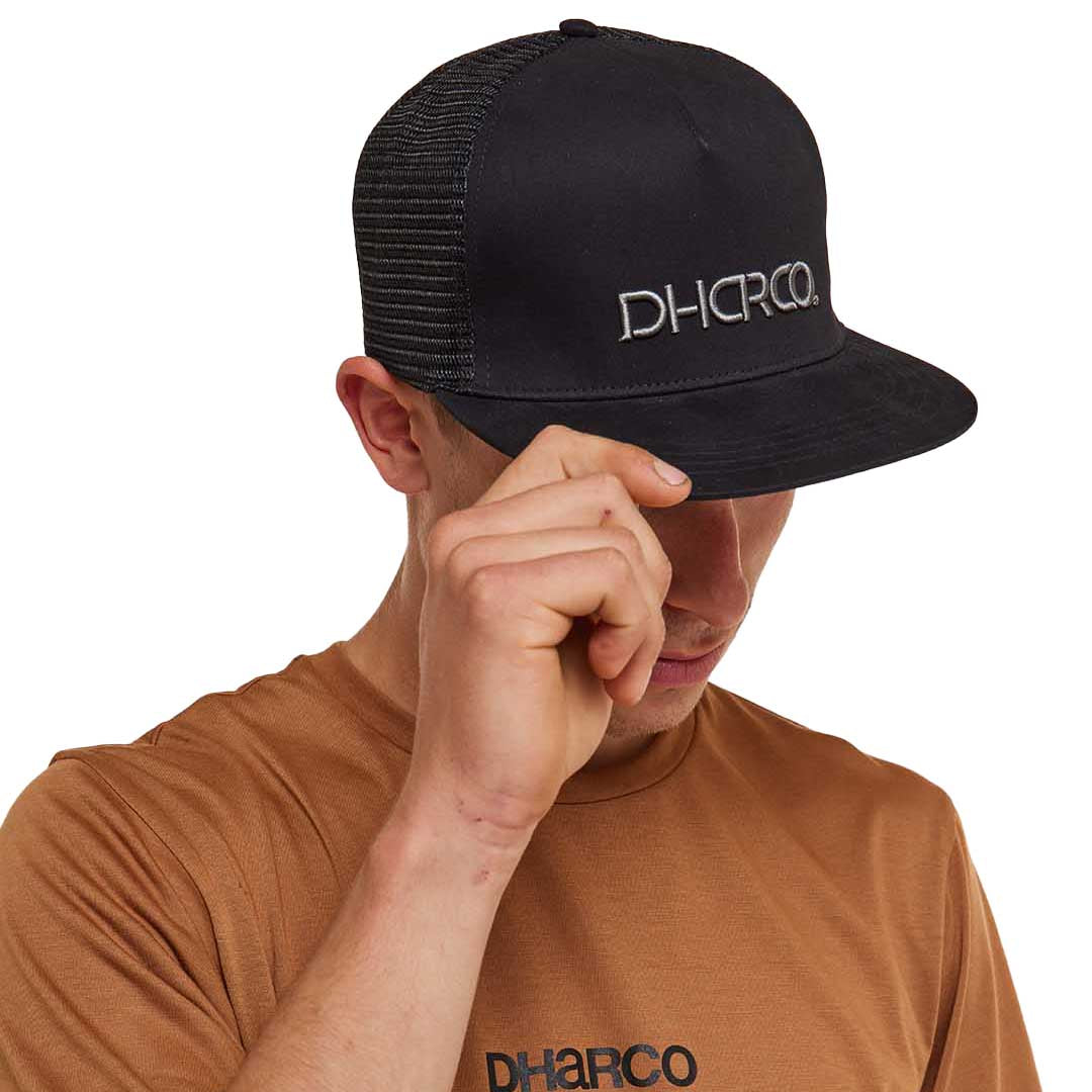 DHaRCO Flat Brim Trucker Hat - One Size Fits Most - Black