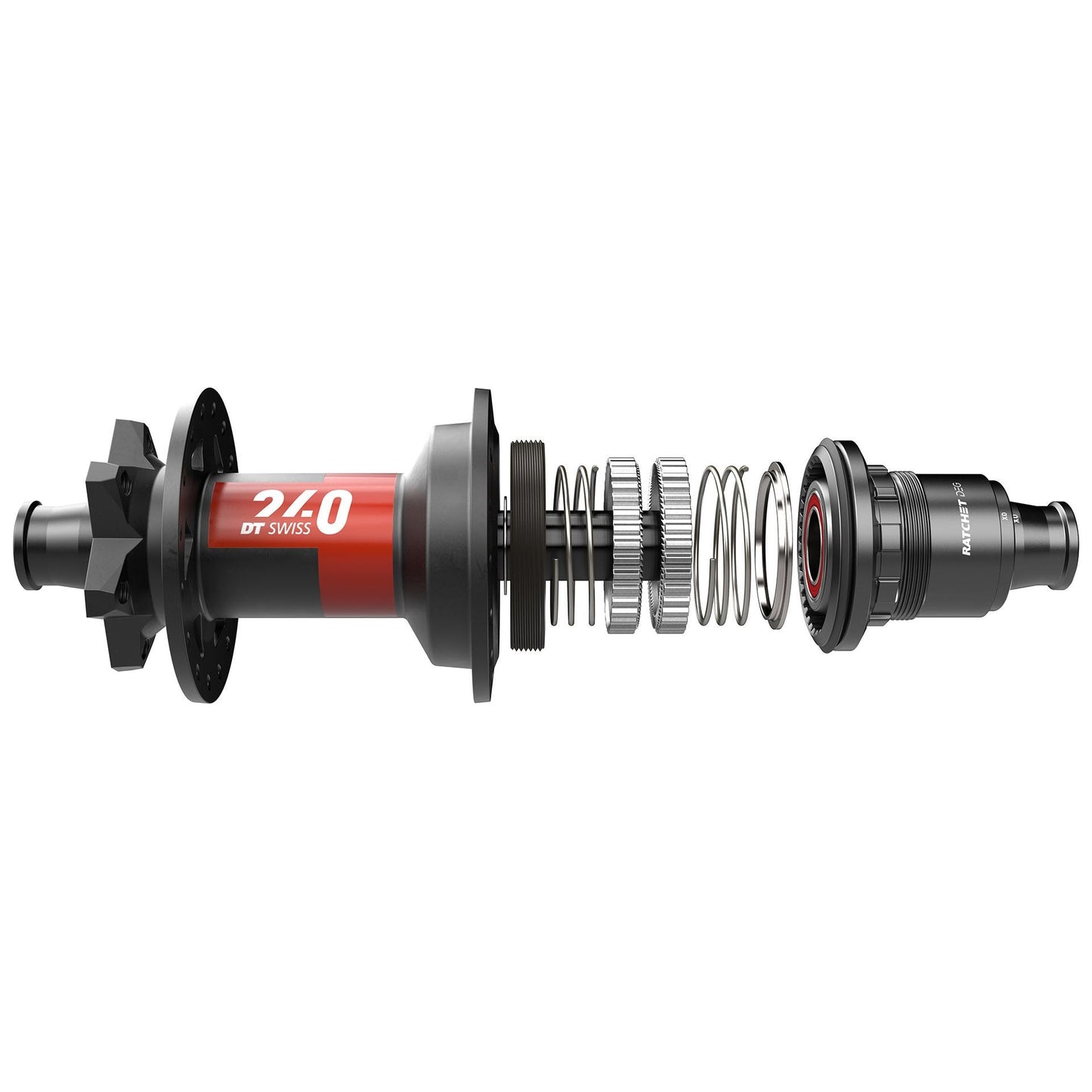 DT Swiss 240 Ratchet DEG 6 Bolt Disc Rear Hub  - XD Driver - Rear - 12x148mm Boost - 6 Bolt - 32 Hole - J-Bend - Black/Red