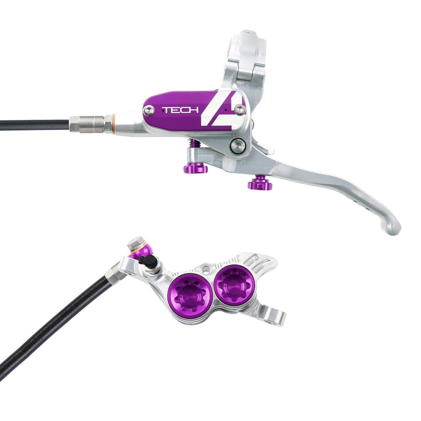 Hope Tech 4 V4 Disc Brake - Front - Right Lever - 1000mm - Silver - Purple