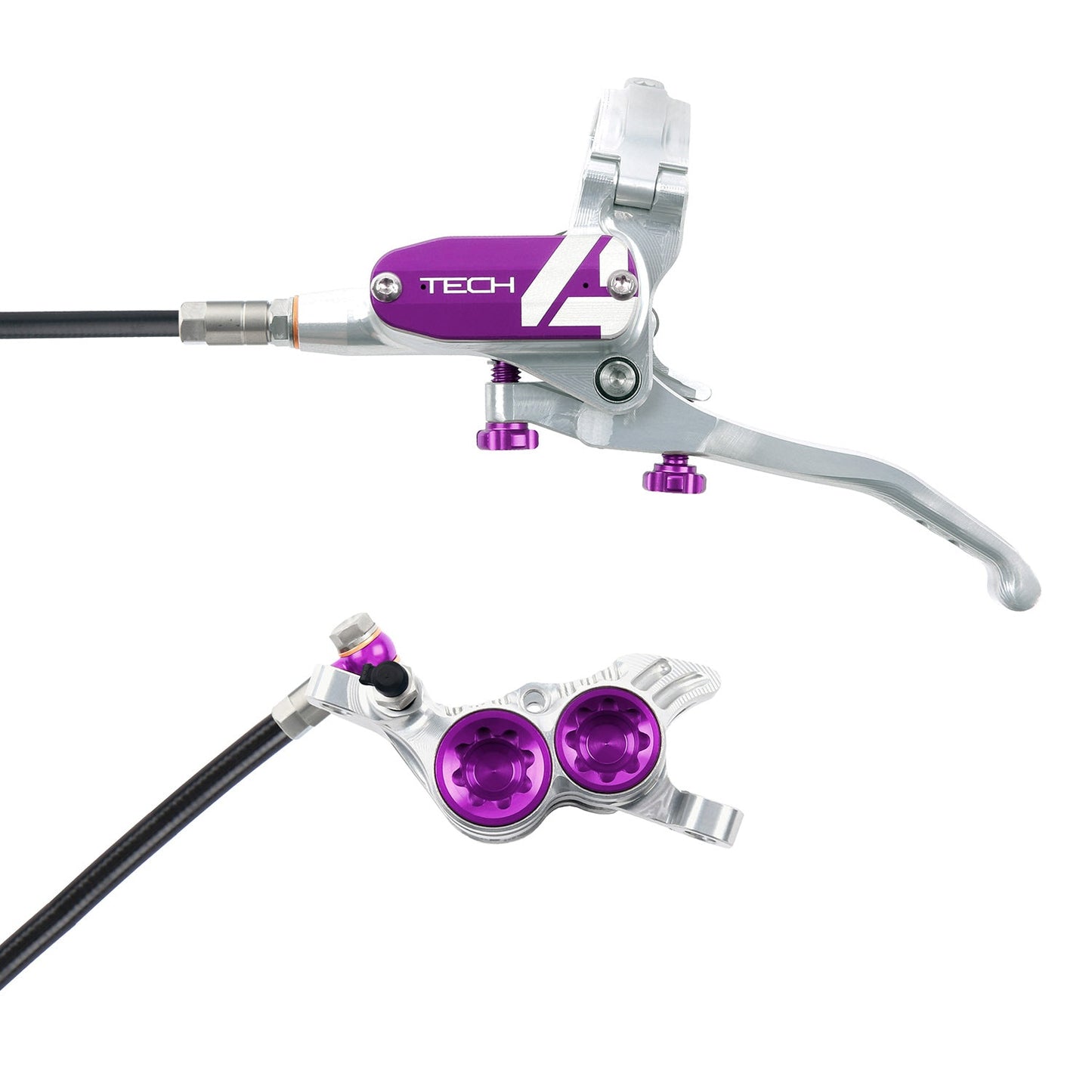 Hope Tech 4 V4 Disc Brake - Rear - Left Lever - 1720mm - Silver - Purple
