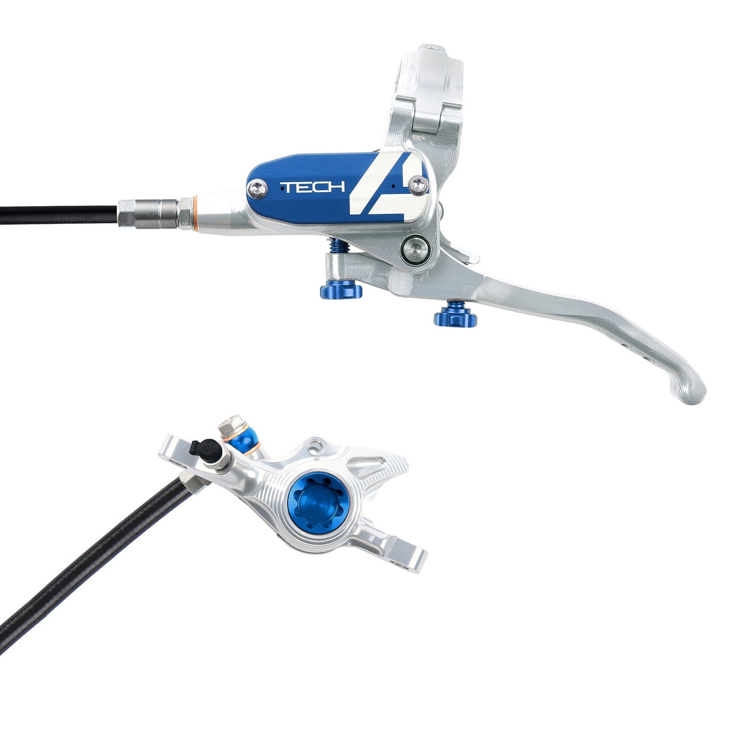 Hope Tech 4 X2 Disc Brake - Front - Right Lever - 1000mm - Silver - Blue