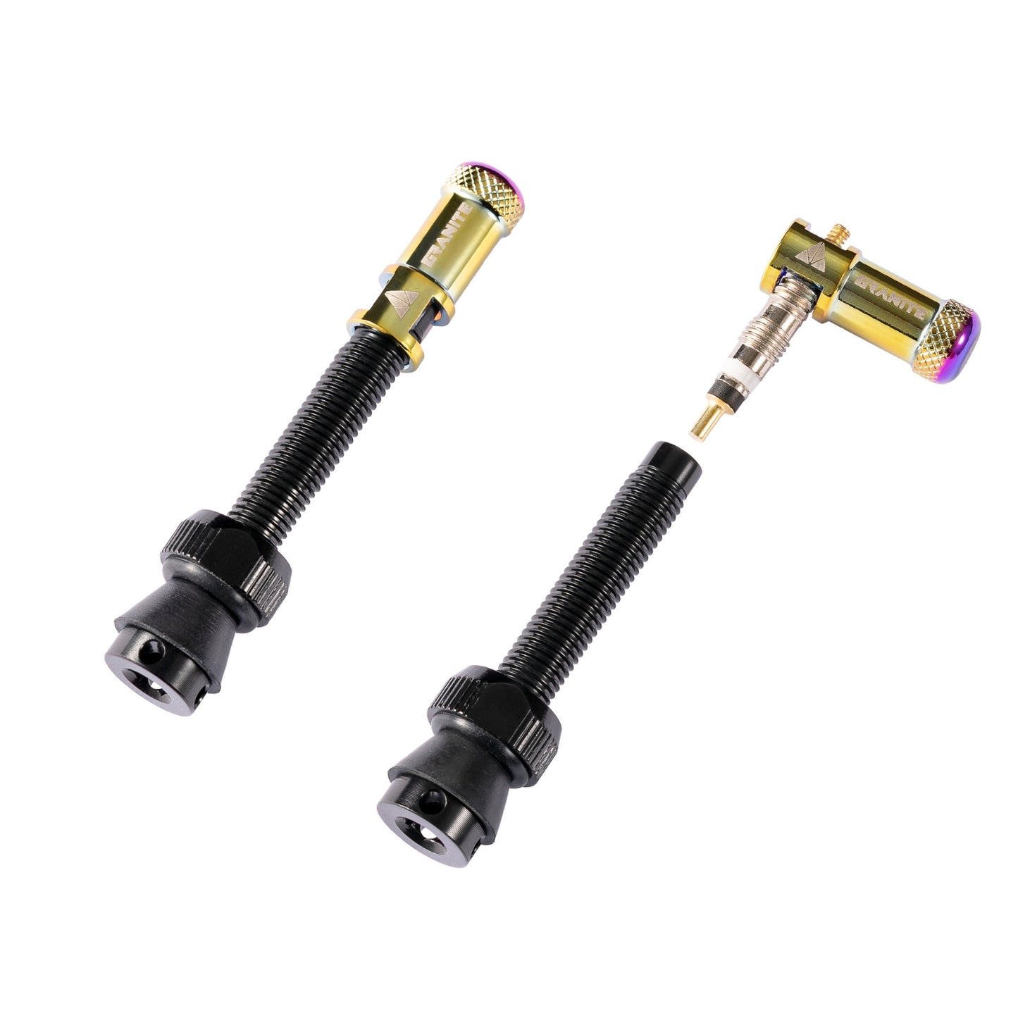 Granite Design Juicy Nipple Valve Cap and Valve Pair - 44mm - Oil Slick