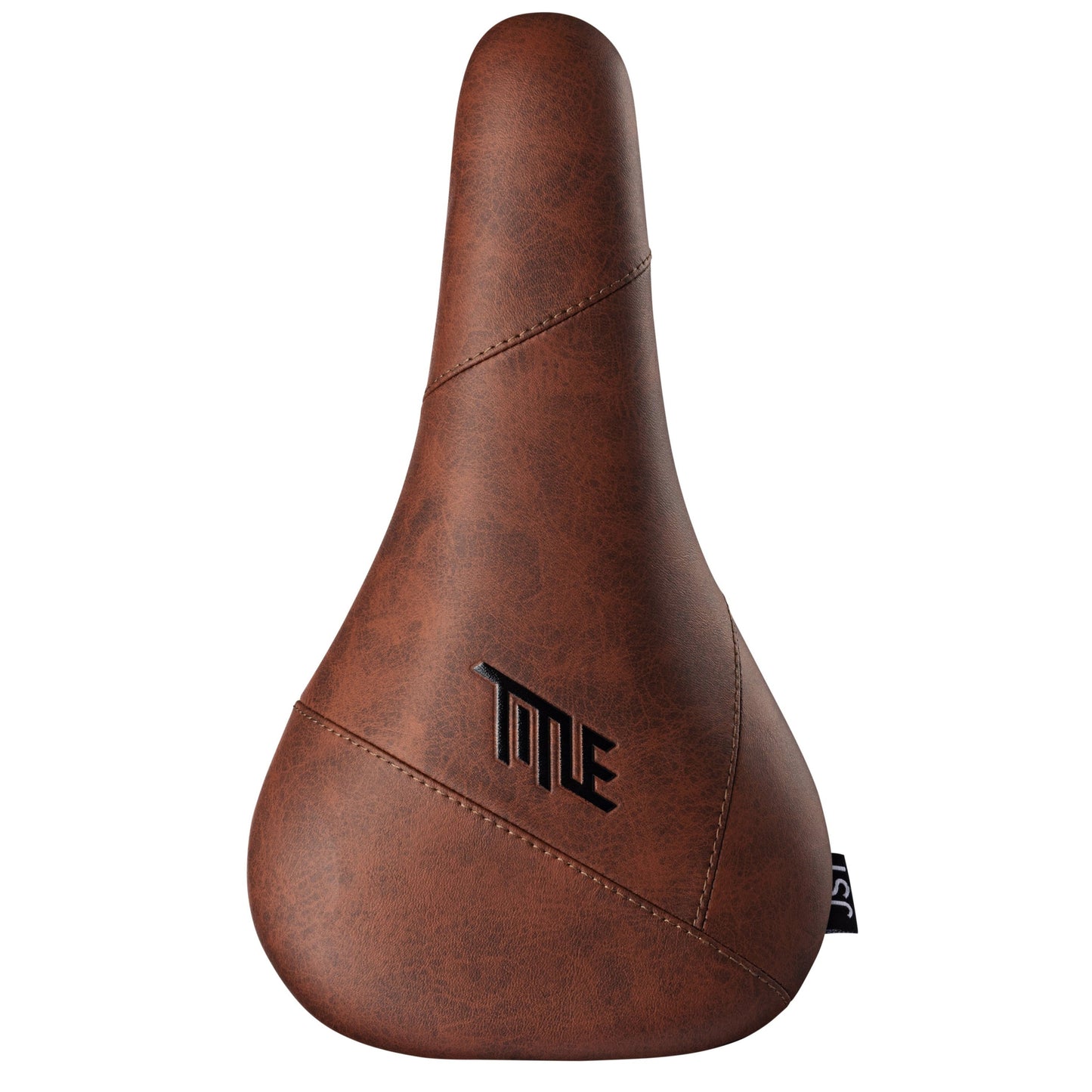 A brown bicycle saddle with 'TITLE' branding on the side.