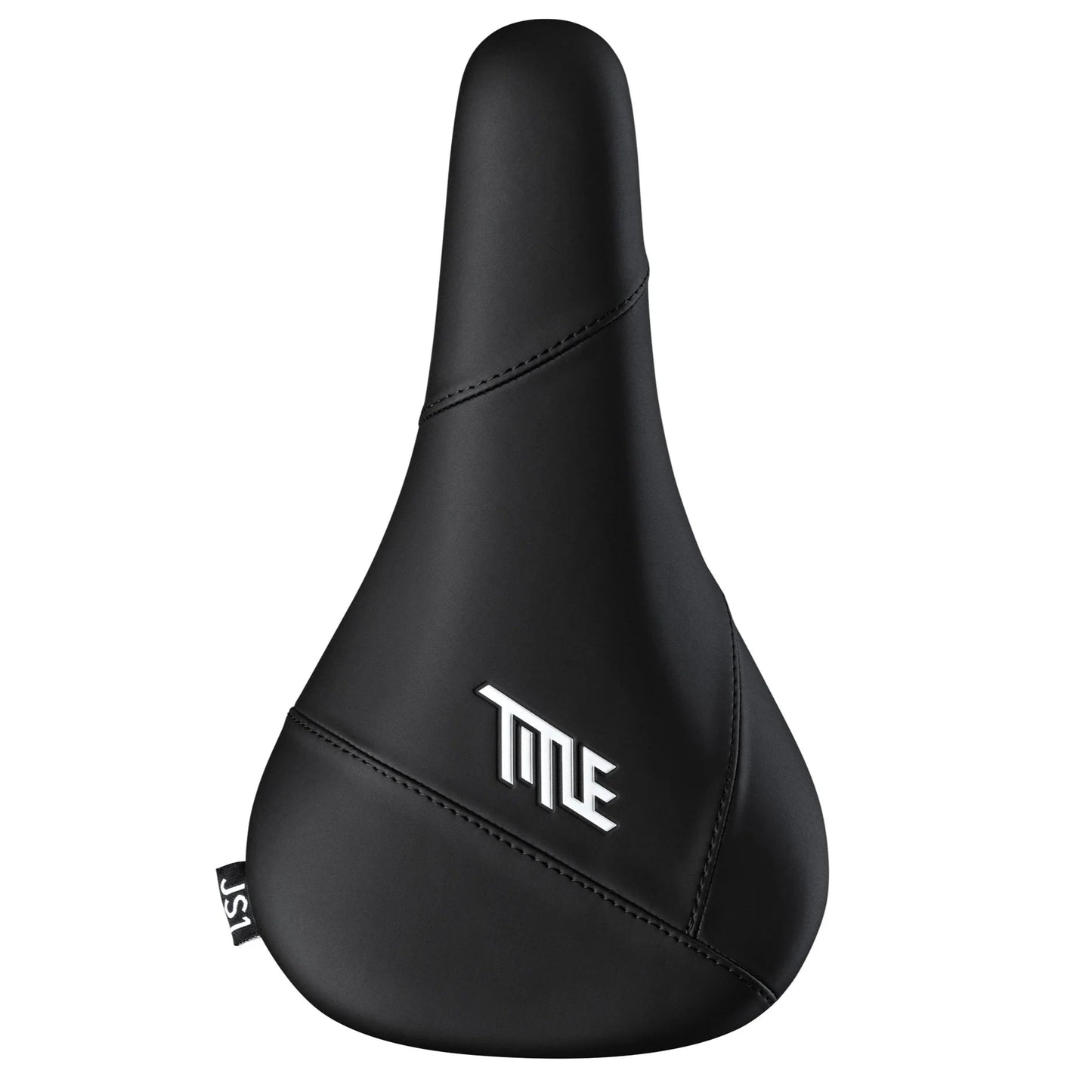 Black bicycle seat with 'TITLE' branding on a white background