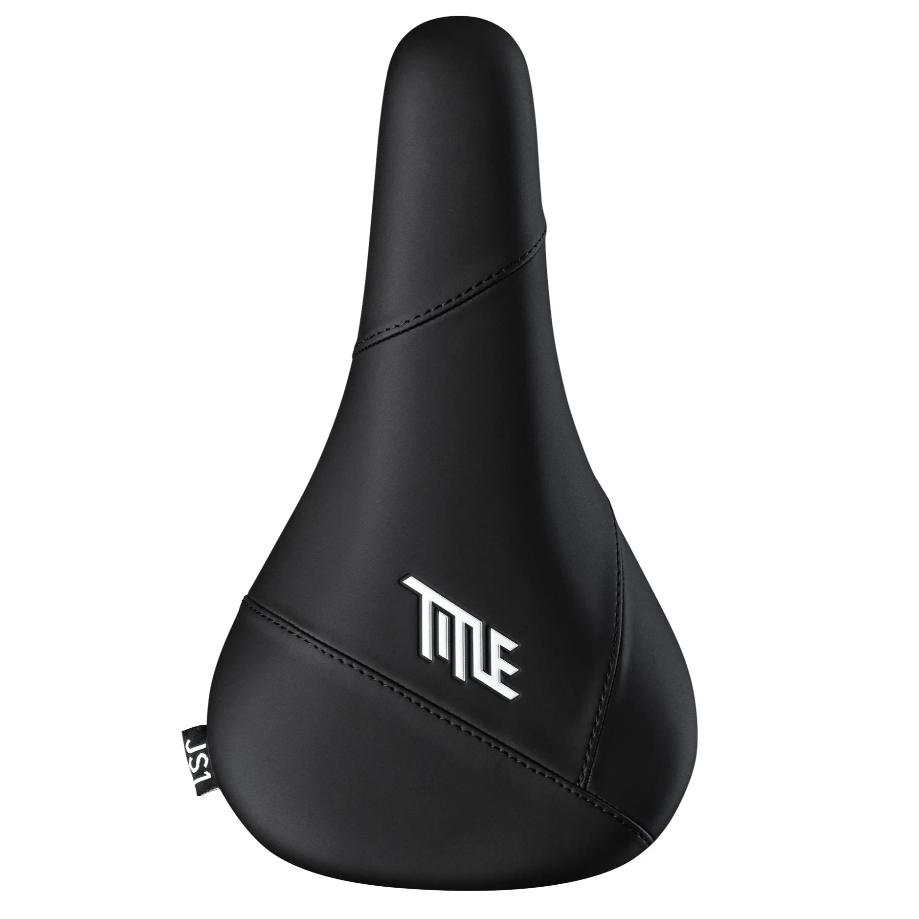 Black bicycle seat with 'TITLE' branding on a white background
