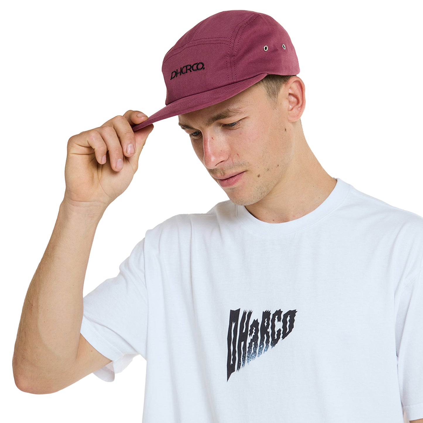 DHaRCO 5 Panel Cotton Snapback Hat - One Size Fits Most - Sangria