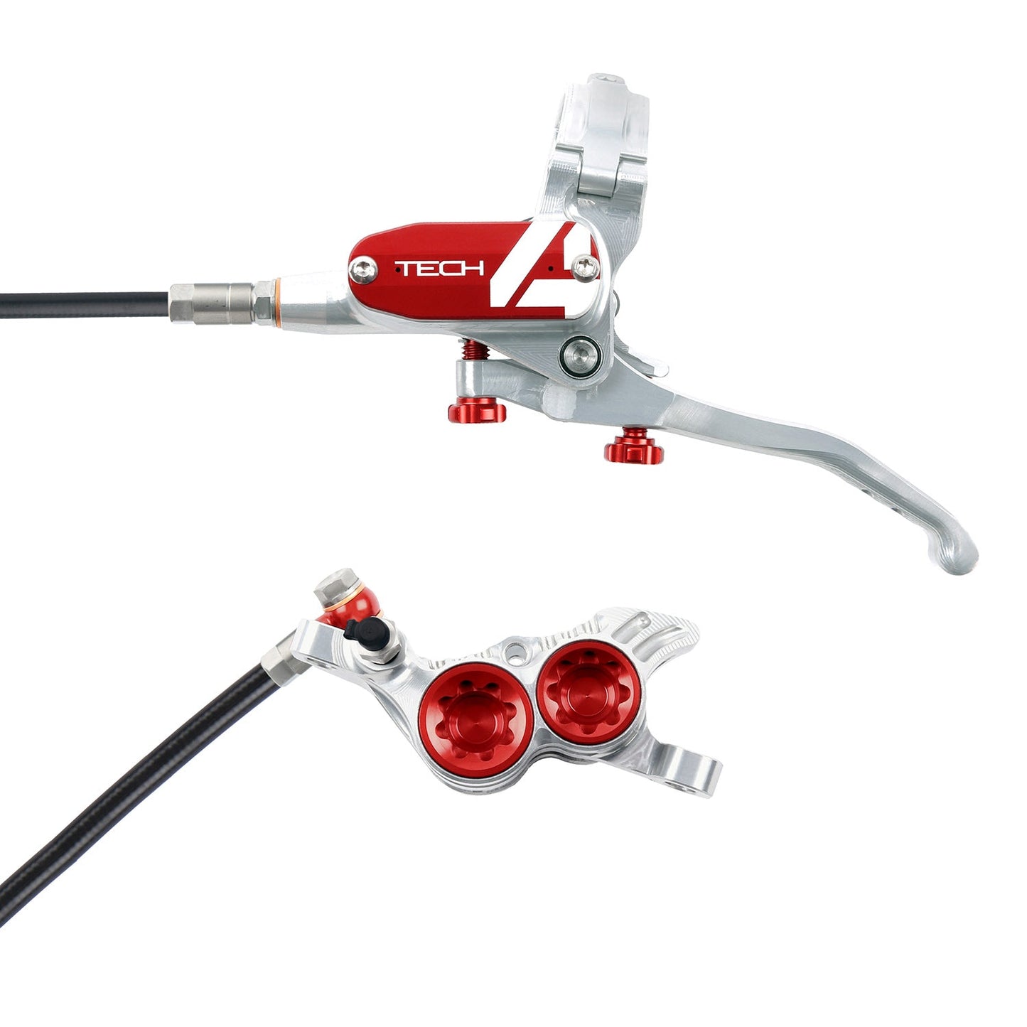 Hope Tech 4 V4 Disc Brake - Front - Right Lever - 1000mm - Silver - Red