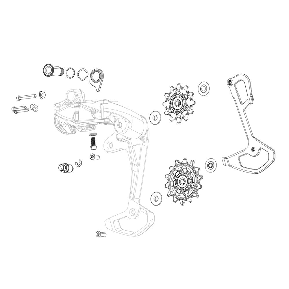 SRAM T-Type Rear Derailleur Cage Assembly Kit - Inner and Outer Cages; Pulley Wheels - SRAM 12 Speed - Black - XXSL
