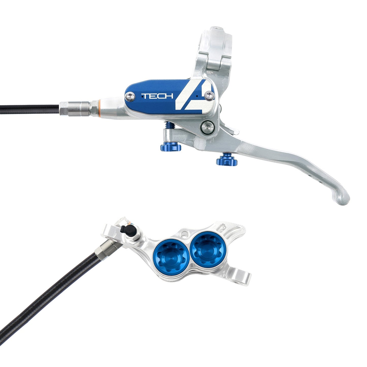 Hope Tech 4 E4 Disc Brake - Front - Right Lever - 940mm - Silver - Blue