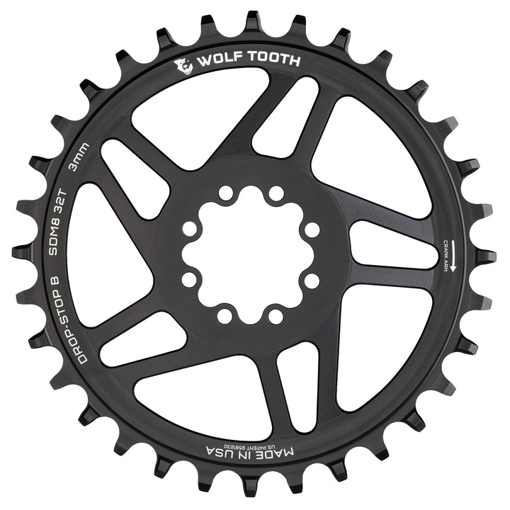 Wolf Tooth Direct Mount Drop-Stop Chainring - Direct Mount - SRAM - 8-Bolt - 3mm Boost - Round - 32T - 9-12 Speed - Black - Alloy