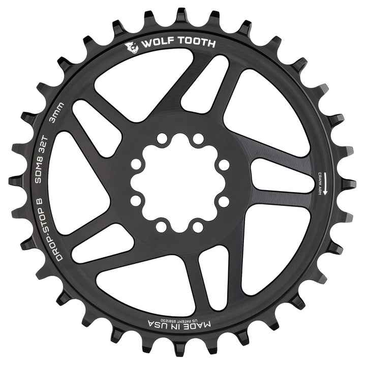 Wolf Tooth Direct Mount Drop-Stop Chainring - Direct Mount - SRAM - 8-Bolt - 3mm Boost - Round - 34T - 9-12 Speed - Black - Alloy