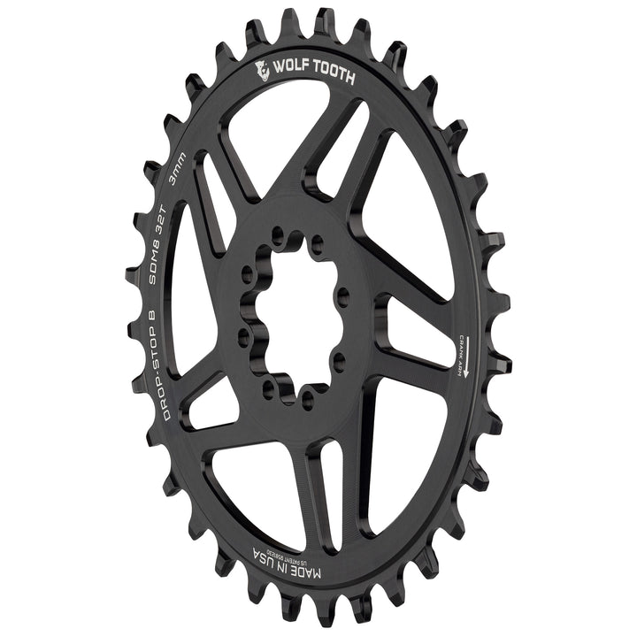 Wolf Tooth Direct Mount Drop-Stop Chainring - Direct Mount - SRAM - 8-Bolt - 3mm Boost - Round - 32T - 9-12 Speed - Black - Alloy