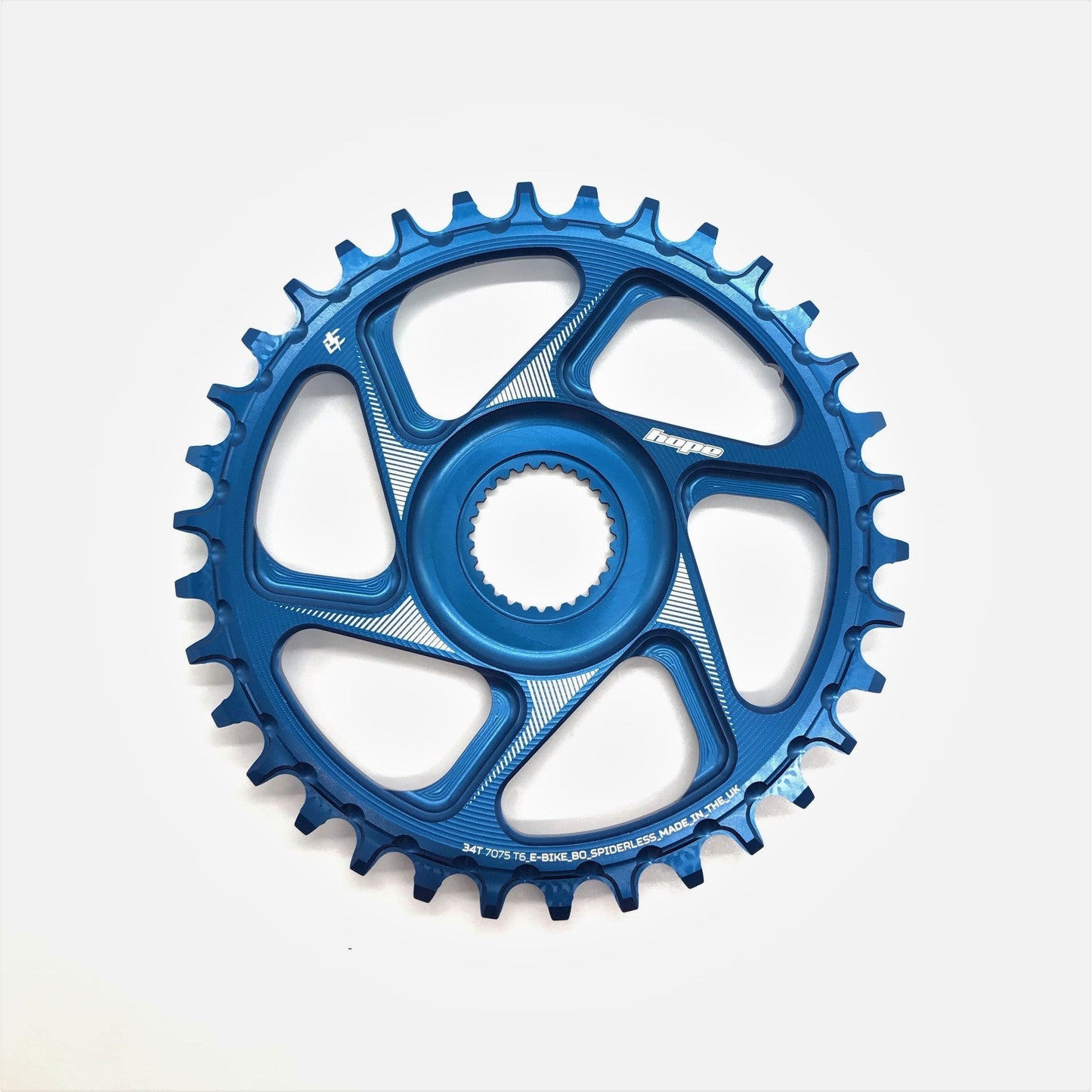 Hope Spiderless Retainer Chainring - Direct Mount - Bosch - 51-53mm Chainline - Round - 34T - 9-12 Speed - Blue - Alloy