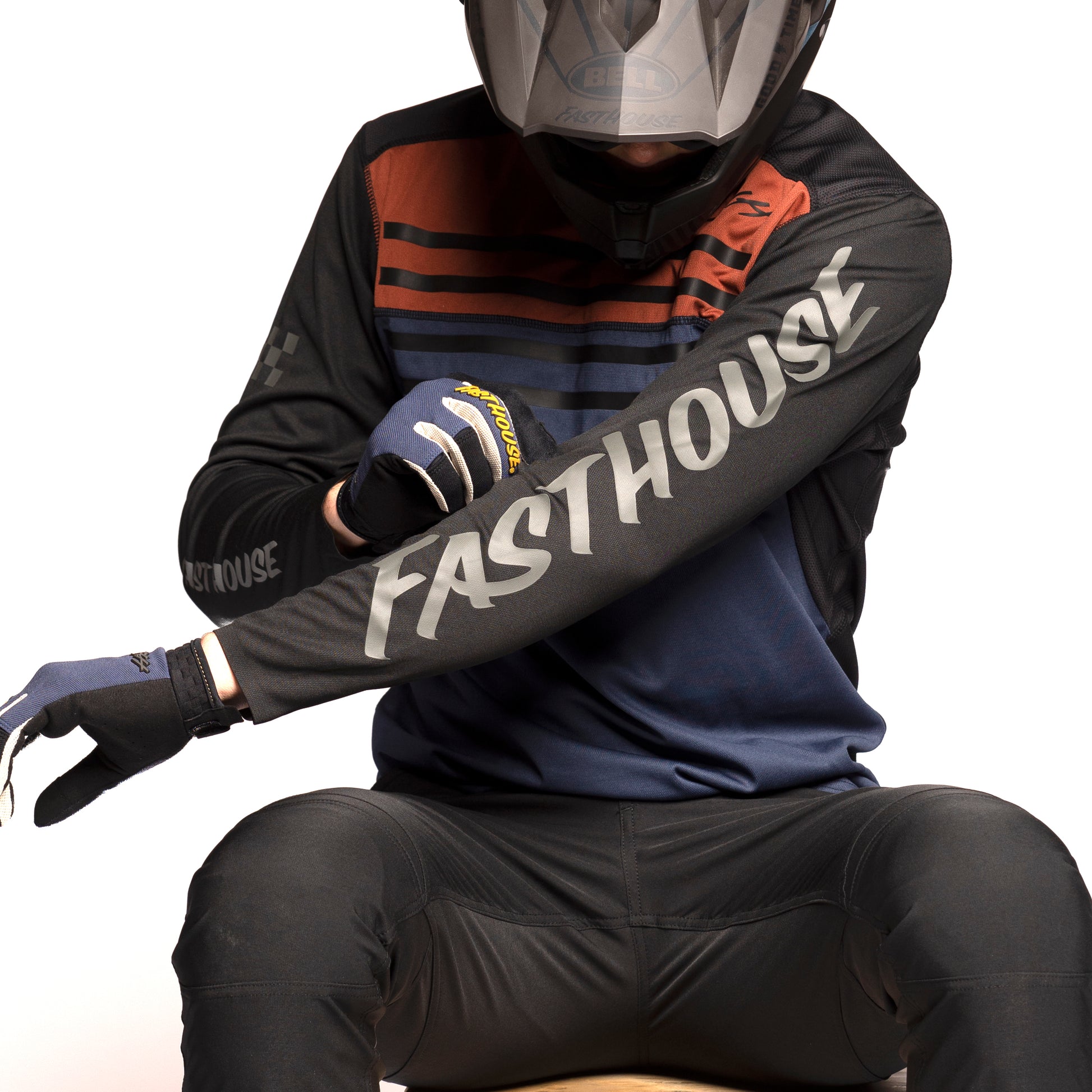 Fasthouse Alloy Sidewinder Long Sleeve Jersey - M - Rust - Midnight Navy - Image 3