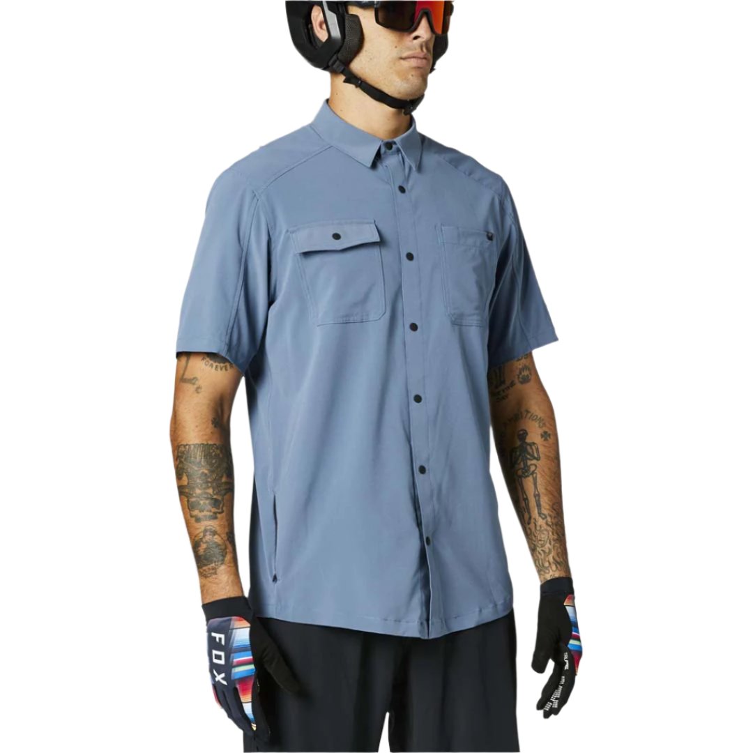 Fox Flexair Woven Short Sleeve Jersey - L - Matte Blue - 2021 - Image 1