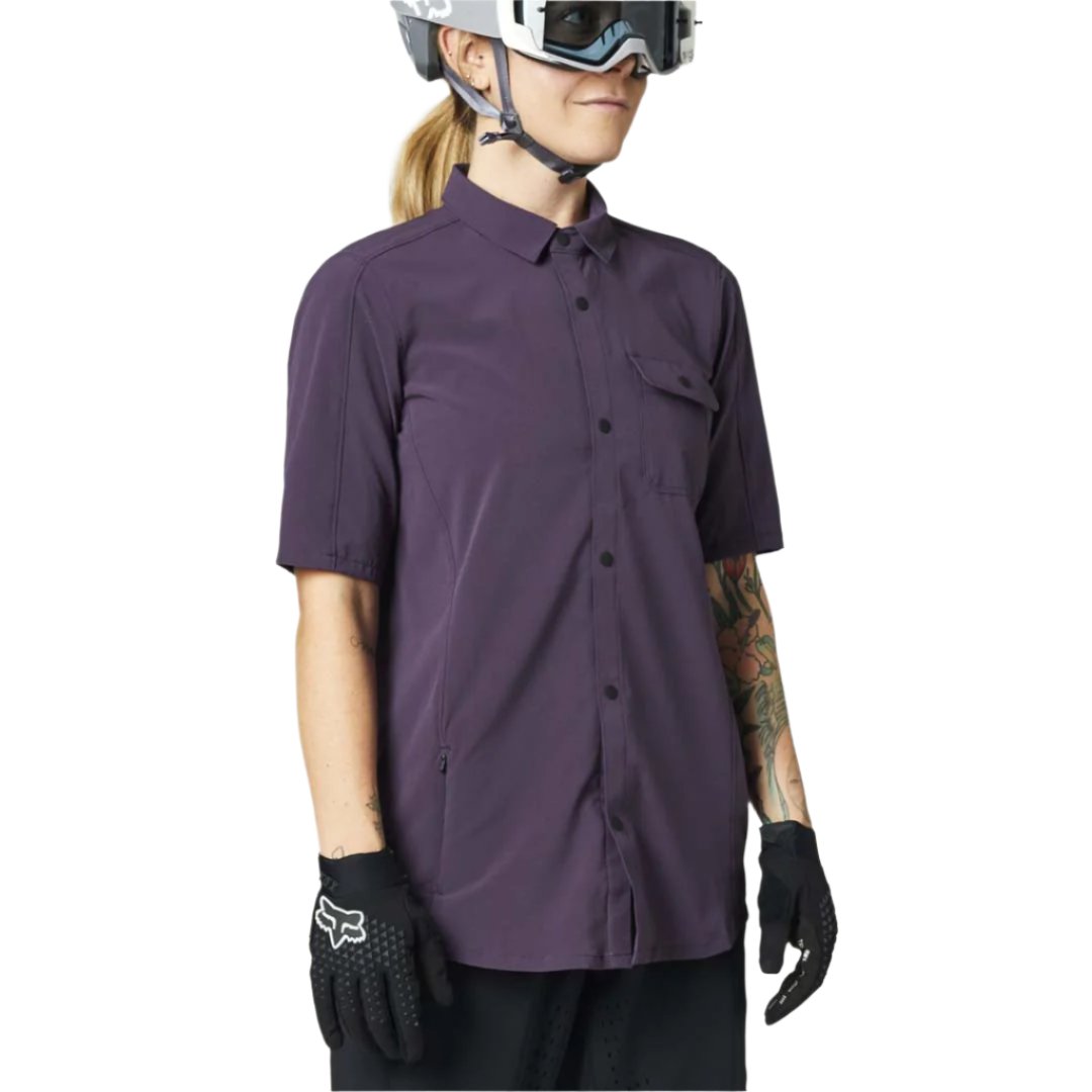 Fox Flexair Woven Women's Short Sleeve Jersey - Women's M - Dark Purple - Image 1
