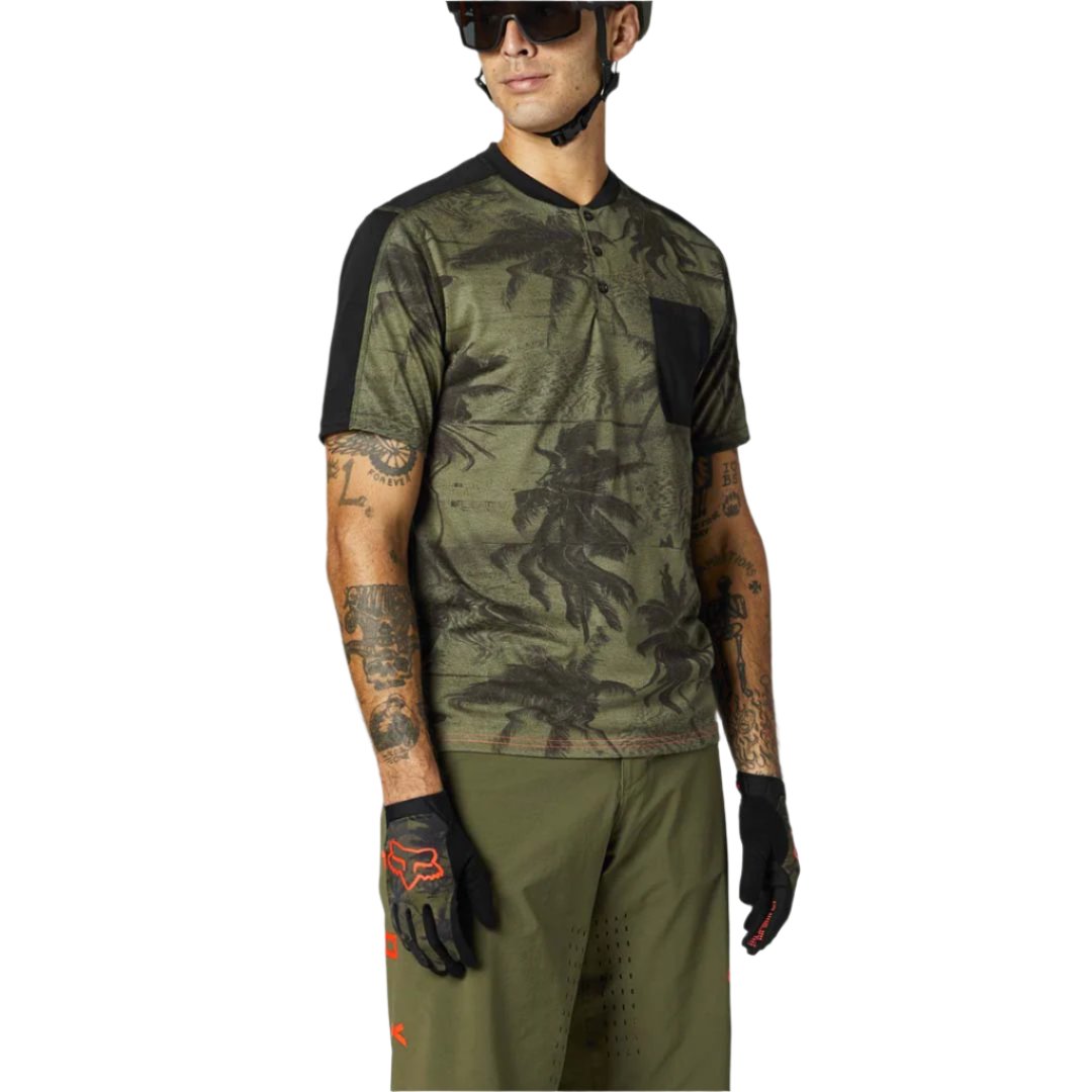 Fox Ranger Dri-Release Short Sleeve Jersey - M - Henley - Olive Green - Image 1